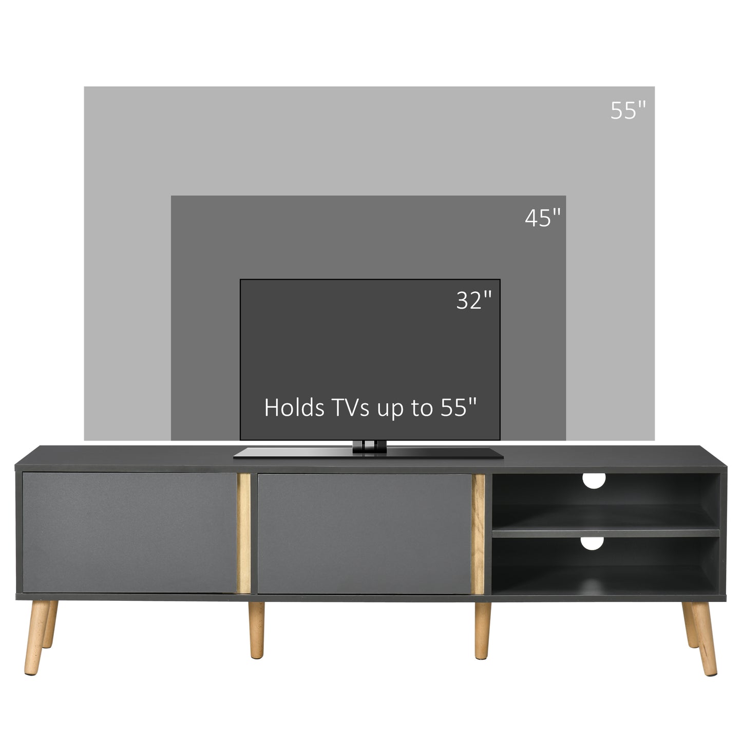 HOMCOM TV Stand for TVs up to 55", TV Cabinet with Shelves and Cable Holes, Entertainment Unit for Living Room, Dark Grey