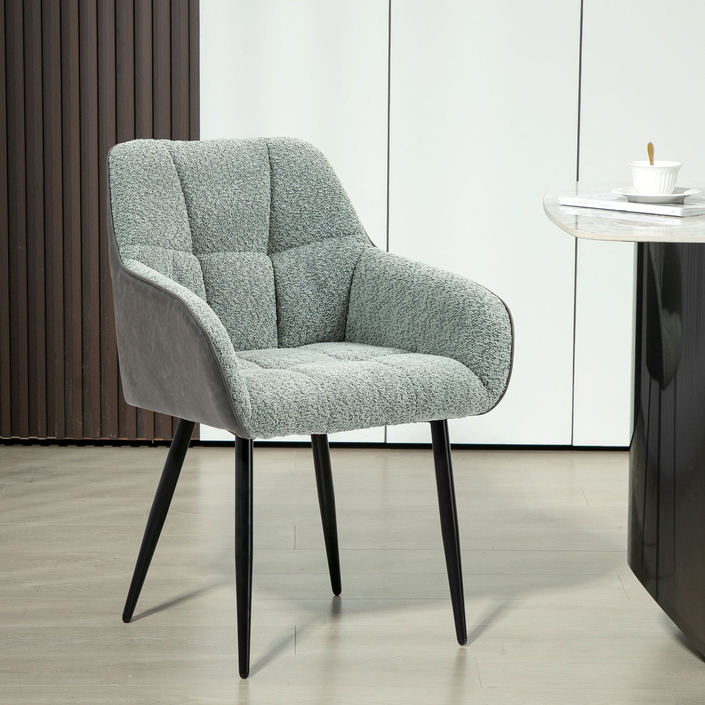 HOMCOM Accent Chair with Foot Pads, Living Room Chair with Chenille Fabric Front and PU Back, Green