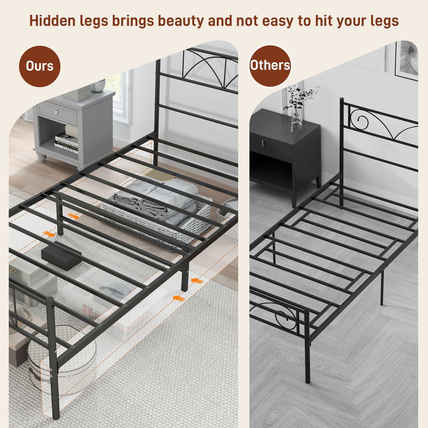 HOMCOM Metal Full Platform Bed Frame with Headboard, Steel Slat Support, Underbed Storage, No Box Spring Needed, Easy Assembly