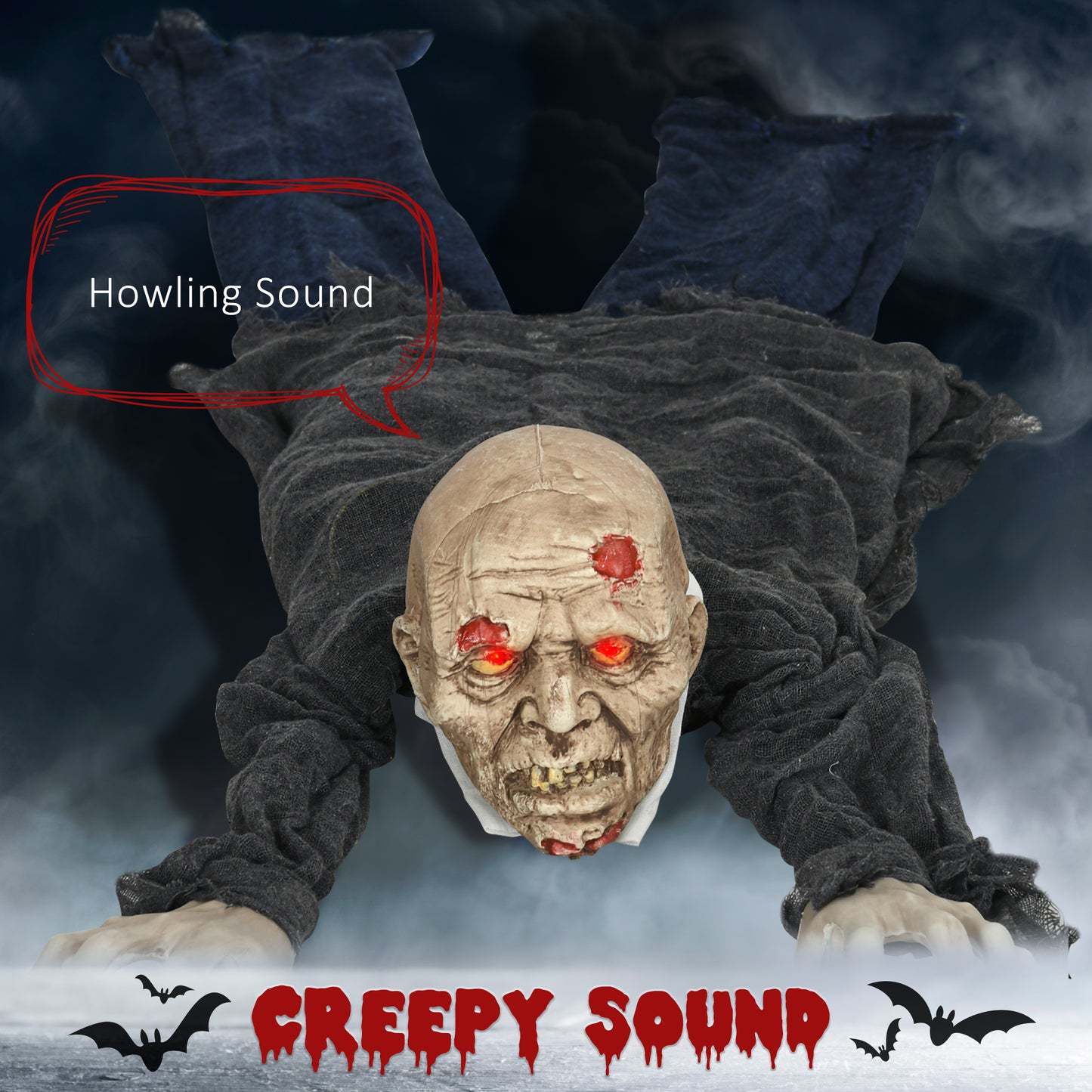 HOMCOM 72 Inch/6ft Life Size Outdoor Halloween Decoration Witch, Animated Prop Decor with Sound and Motion Activated, Light Up Eyes, Creepy Sound