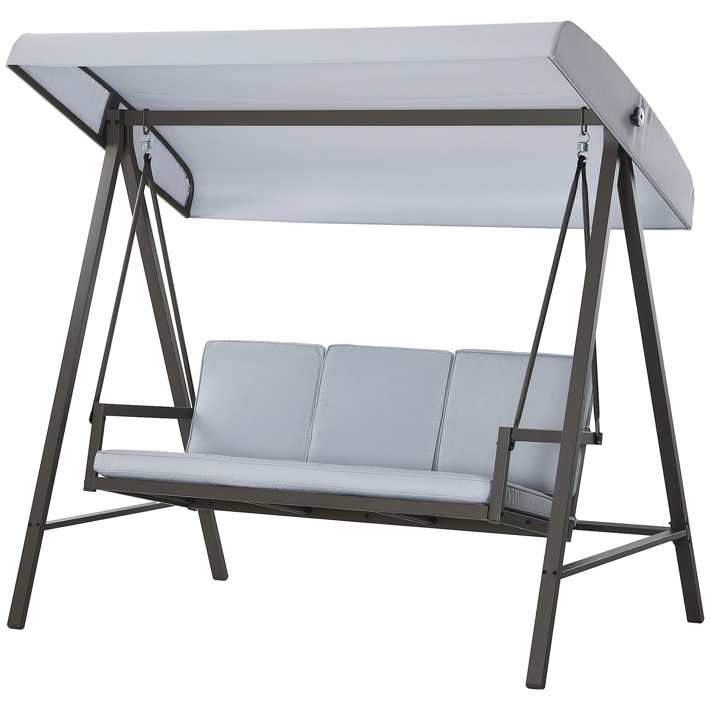 Outsunny 3 Seater Patio Swing Chair, Porch Swing with Adjustable Canopy and Removable Cushions, Outdoor Swing Seat, Beige