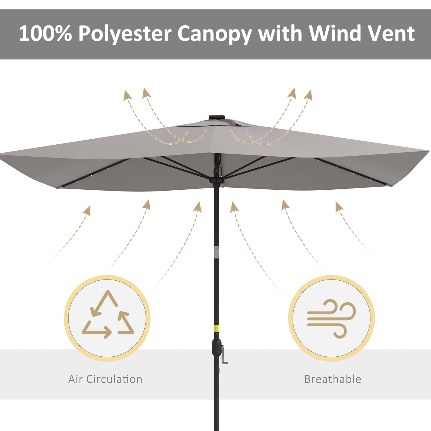 Outsunny 6.5x10ft Patio Umbrella Rectangle Solar Powered Tilt Aluminum Outdoor Market Parasol with LEDs Crank (Turquoise)