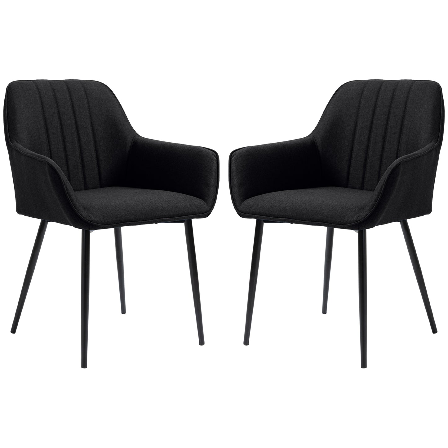 HOMCOM Dining Chairs Set of 2, Linen Upholstery Accent Chair with Back, Armrest, Metal Legs, Dark Grey