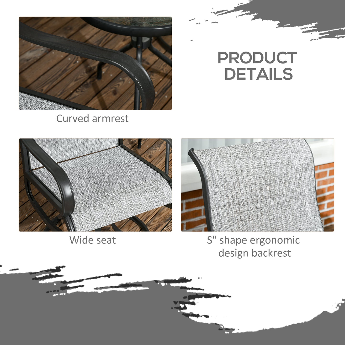 Outsunny 2-Piece Swivel Patio Dining Chairs, 360° Swivel Rocking Outdoor Chairs with Curved Armrests, Breathable Mesh Seat & S Shape Backrest for Yard, Lawn, Porch, Brown