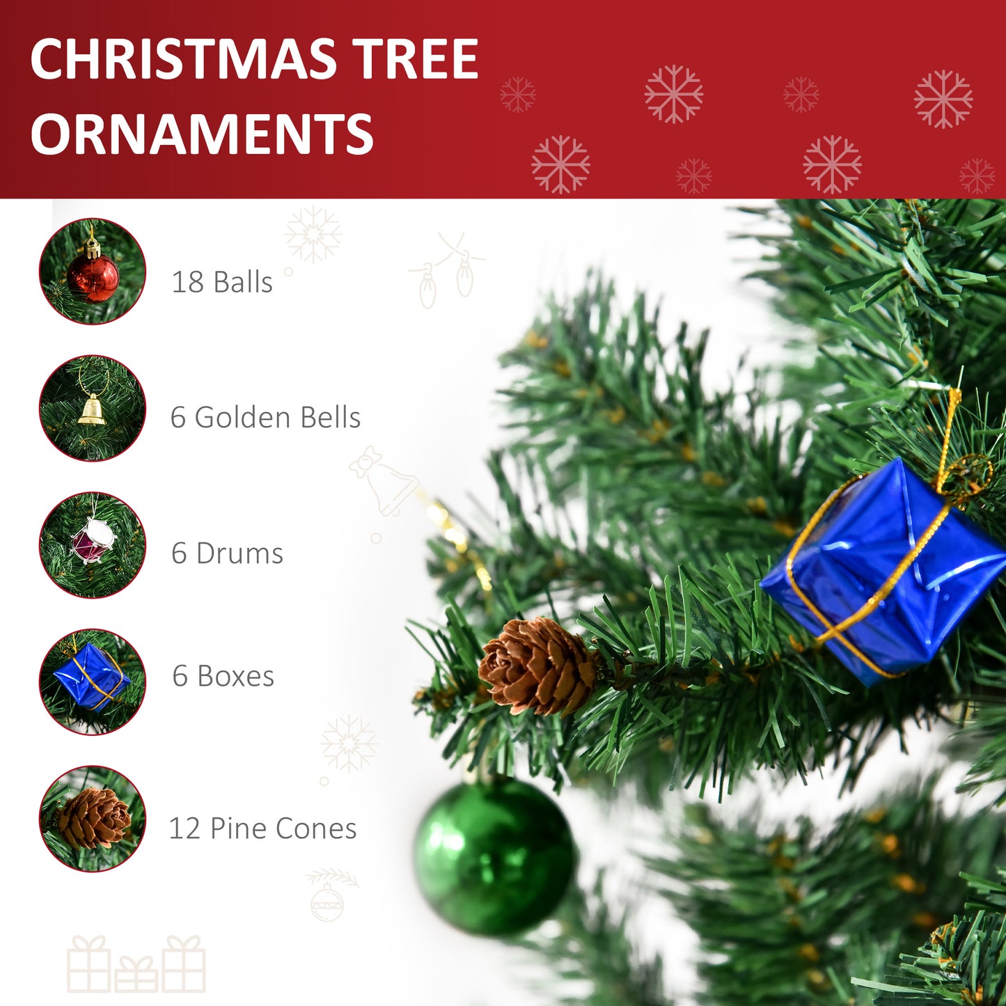 HOMCOM 4.9ft Green Christmas Tree Artificial Xmas Holidays Party with Decoration Ornament