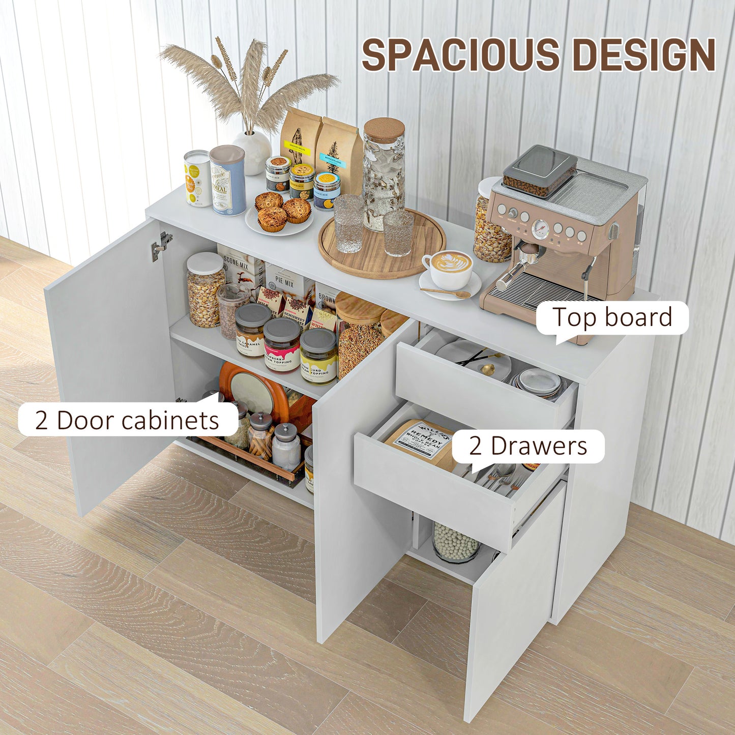 HOMCOM Kitchen Sideboard Storage Cabinet, Modern Coffee Bar with Push-Open Design and 2 Drawers for Living Room, Black