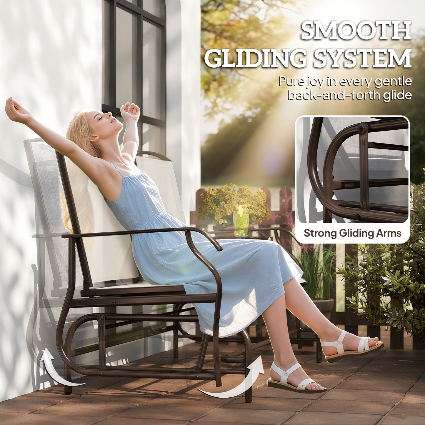 Outsunny Patio Glider Rocking Chair 2 Person Outdoor Loveseat Rocker Garden Furniture Bench, Grey