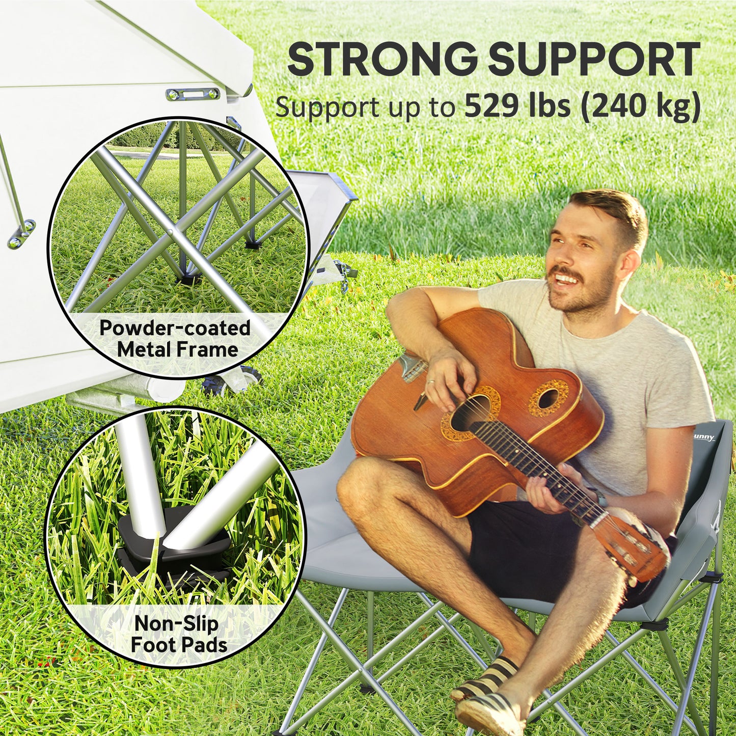 Outsunny Double Camping Chair, Oversized Camping Loveseat for Adults, Heavy Duty Folding Camp Chair, Support 529 lbs
