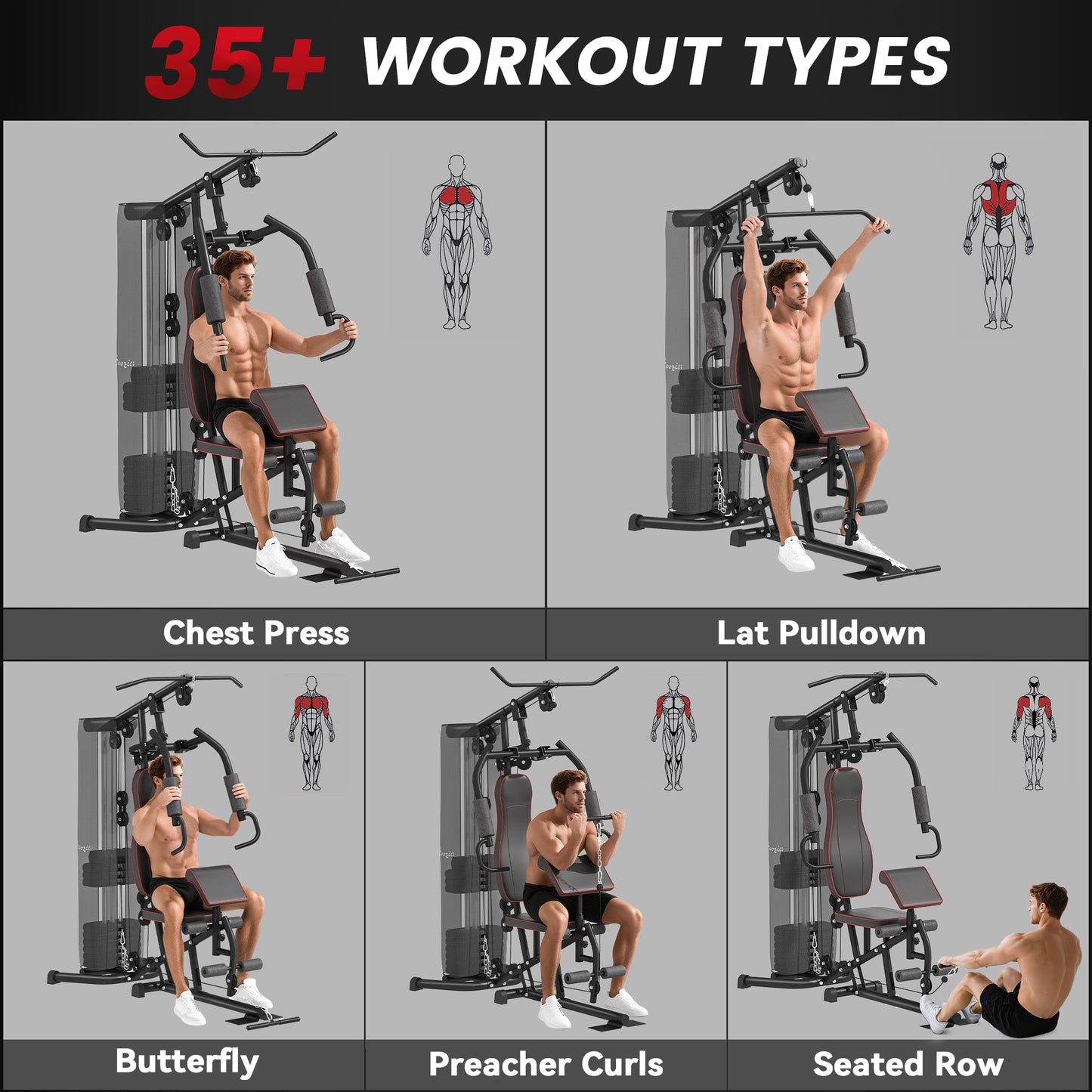 Soozier Multi-Exercise Home Gym Station with 99lbs Weight Stack, for Full Body Workout
