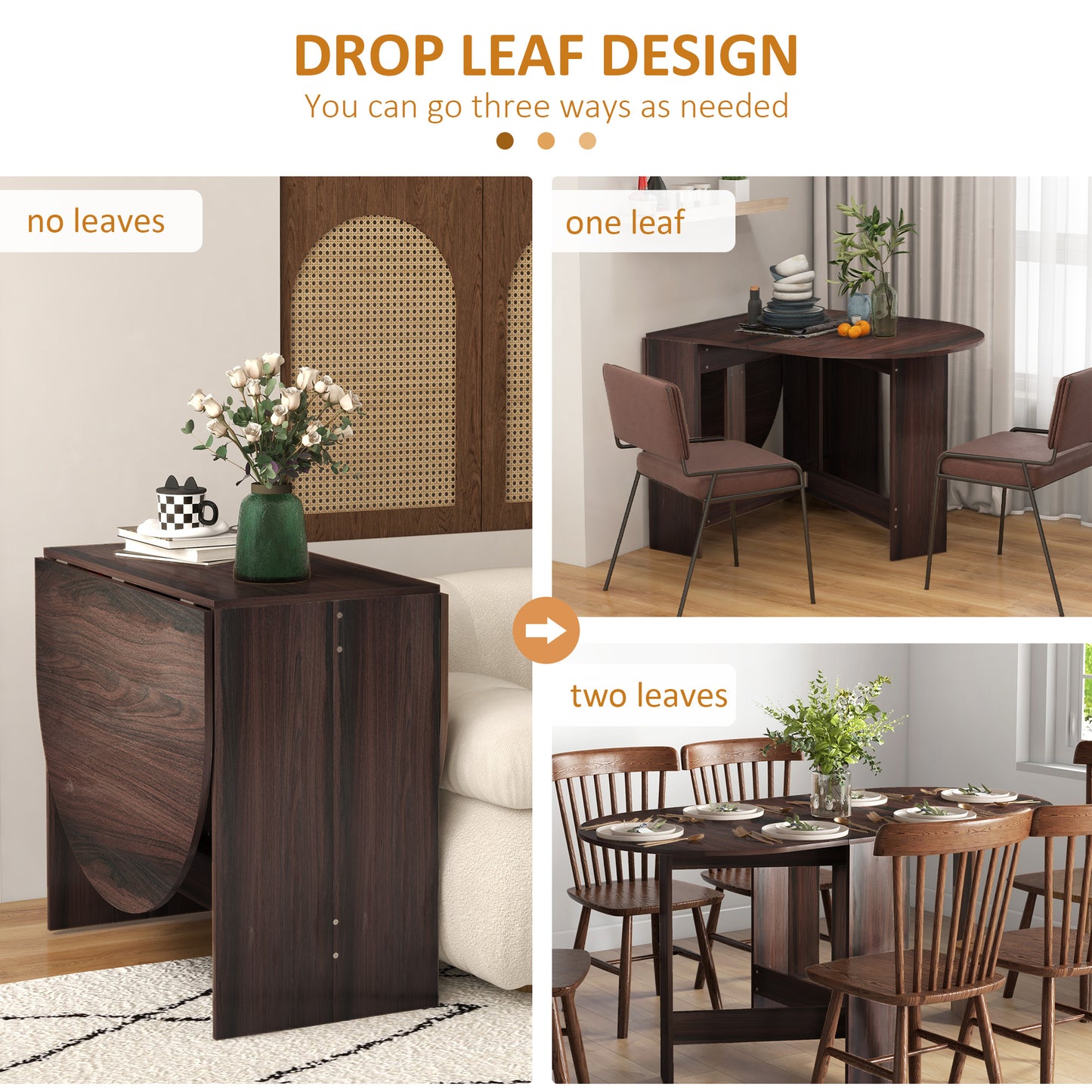 HOMCOM Oval Folding Dining Table, Space Saving Drop Leaf Kitchen Table for Dining Room, Living Room, Distressed Brown