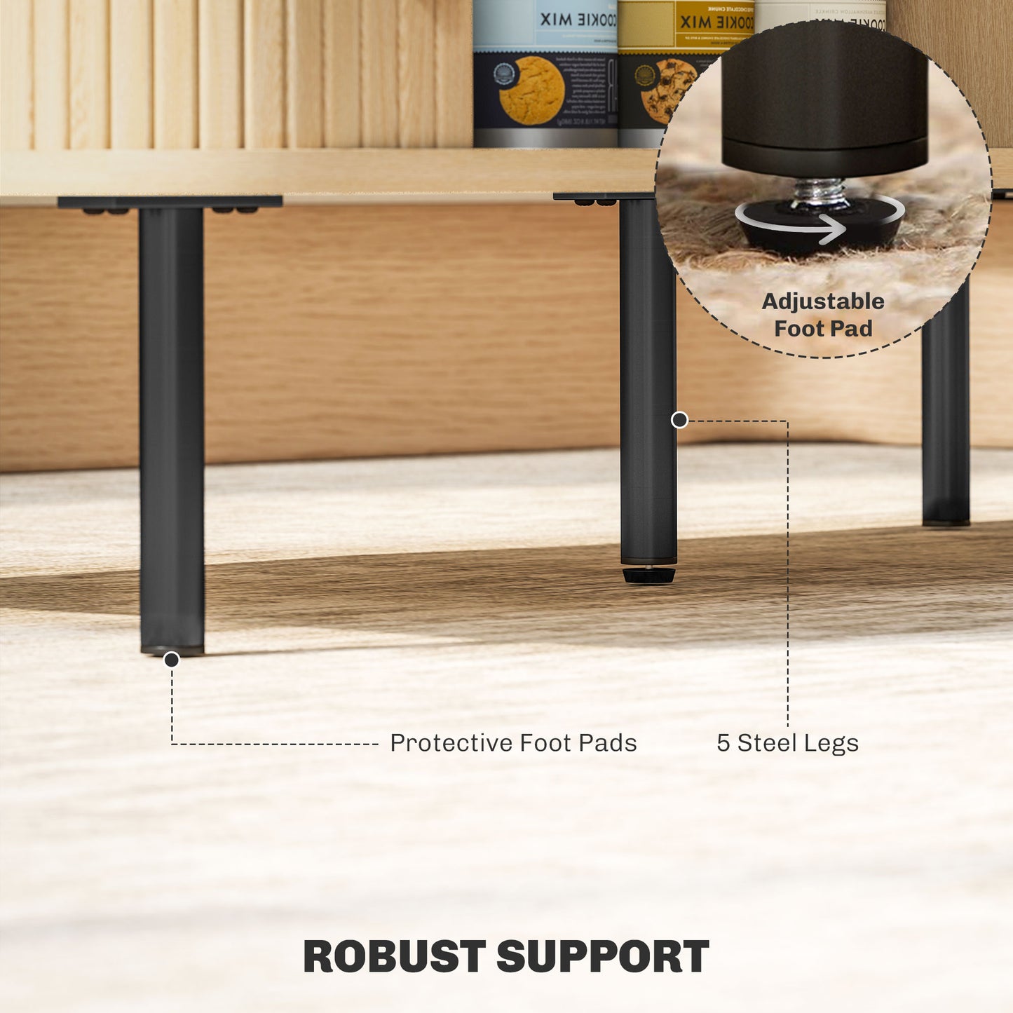 HOMCOM Coffee Table with Storage, Nordic Side Table with Slatted Tambour Sliding Doors and Steel Legs for Living Room, Oak