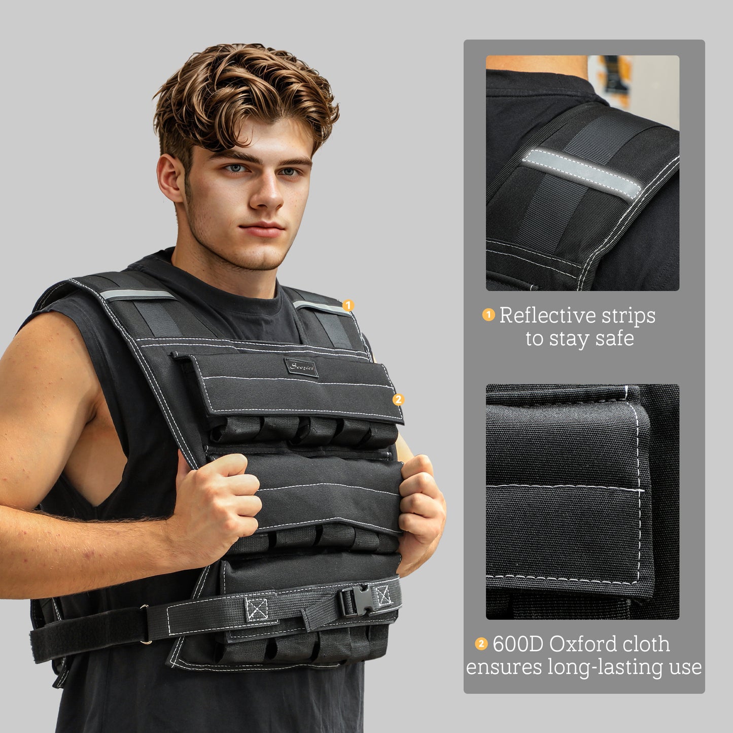 Soozier 33LBS Adjustable Weighted Vest, Weight Vest with Reflective Strips, Snug Fit for Men Women Running Strength Training