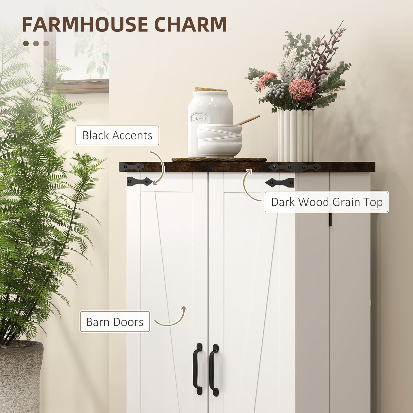 HOMCOM Farmhouse Kitchen Pantry Storage Cabinet, Kitchen Pantry Cabinet with Doors and Adjustable Shelves, White