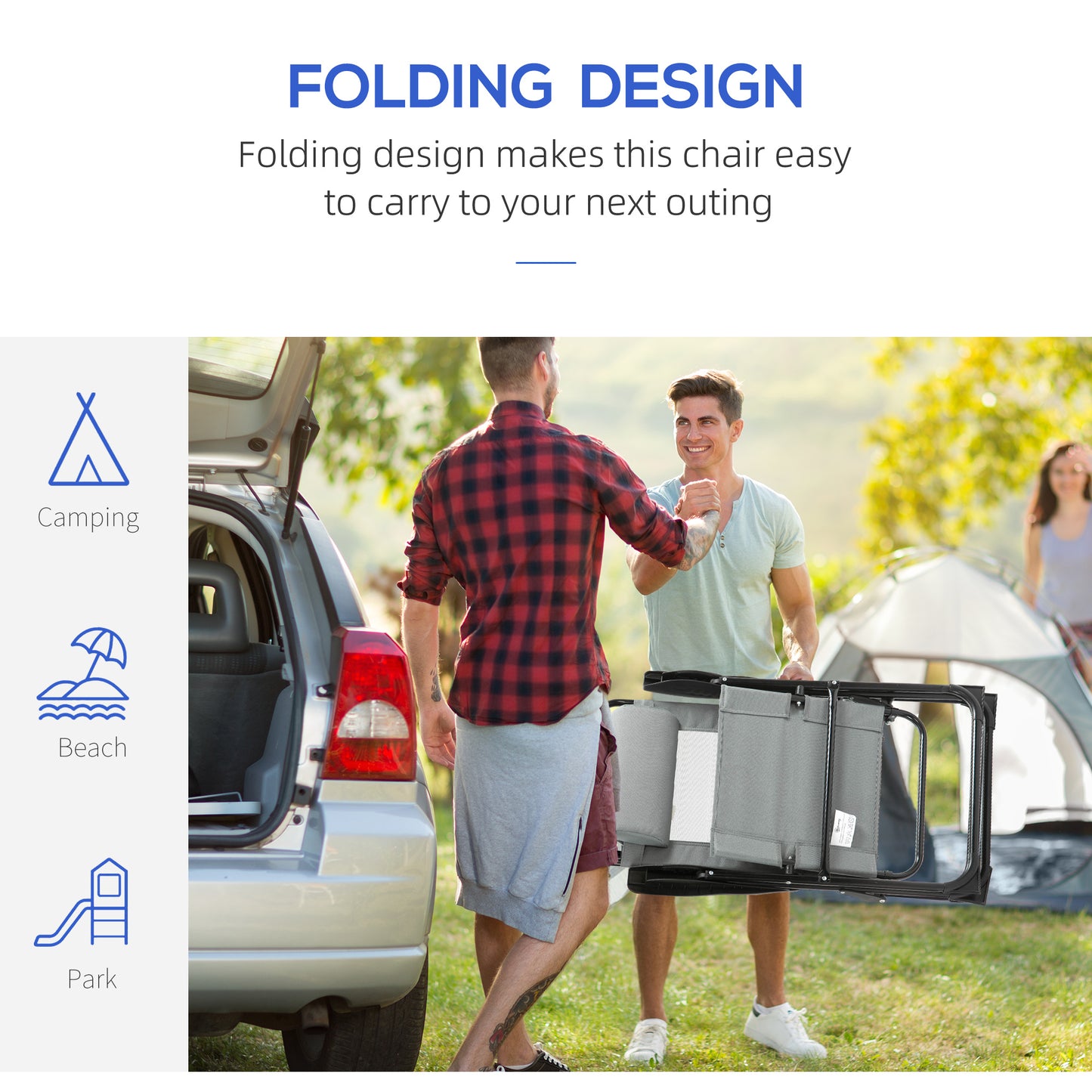 Outsunny Set of 4 Camping Chairs, Outdoor Folding Lounge Chair Set with 5 Level Adjustable Backrest, Removable Headrest, Armrest for Camping, Backyard, Black
