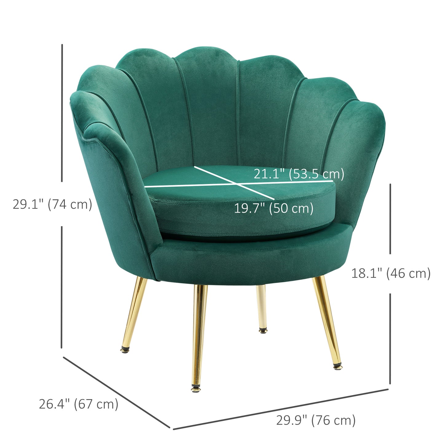 HOMCOM Modern Accent Chair, Velvet-Touch Fabric Leisure Club Chair with Gold Metal Legs for Bedroom, Blue
