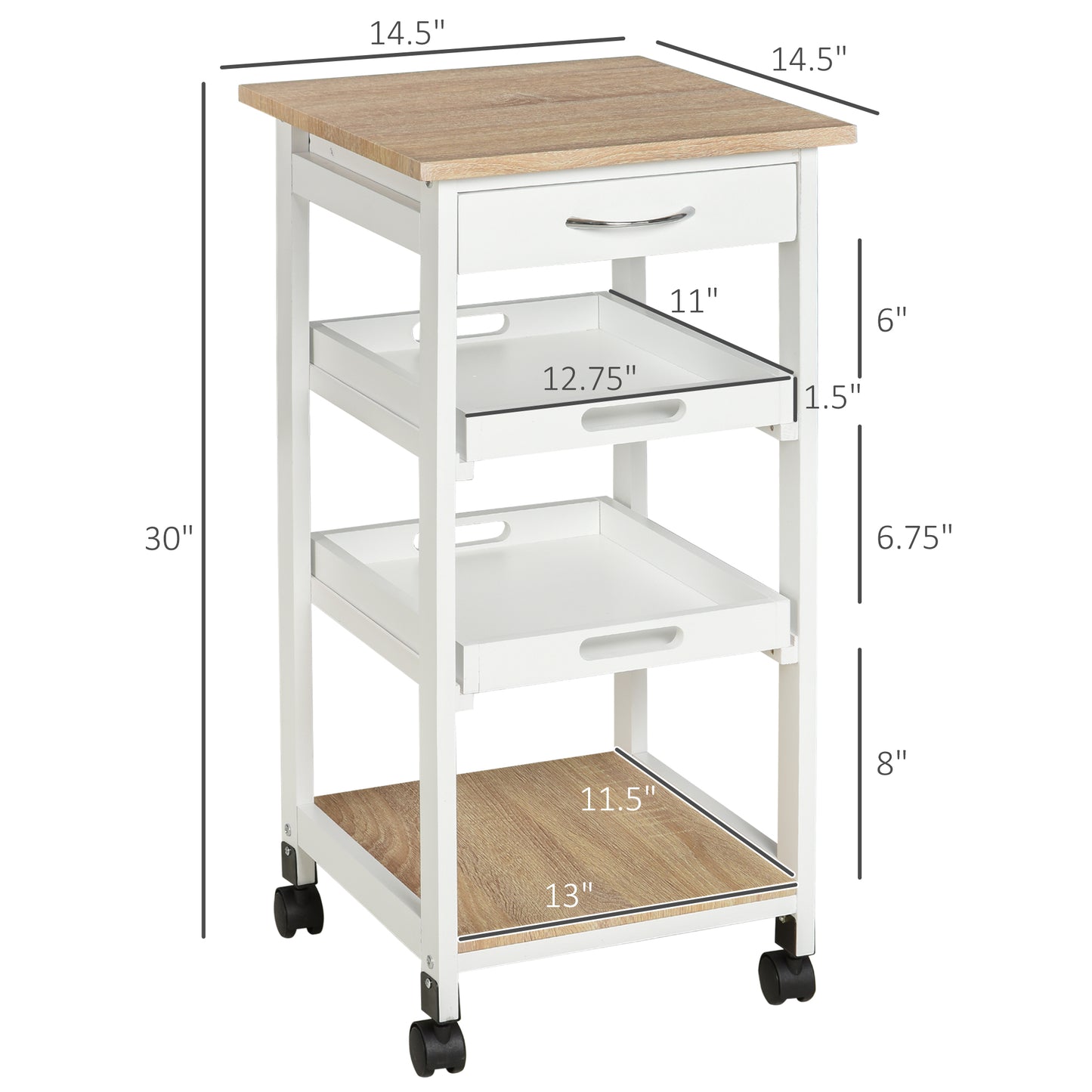 HOMCOM Bar Cart, 4-Tier Kitchen Cart with Removable Serving Tray, Kitchen Shelves on Wheels with Drawer for Dining Room, Living Room, White