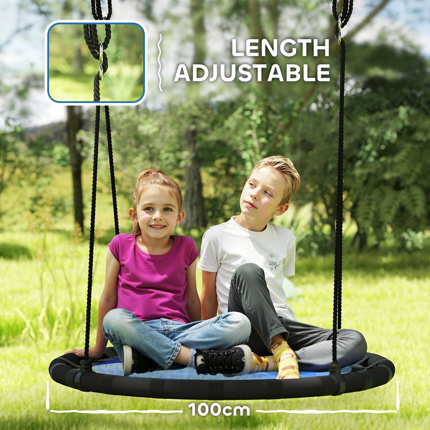 Qaba 39 inch Saucer Tree Swing Set for Kids with Adjustable Hanging Ropes for Outdoor, Backyard, Green