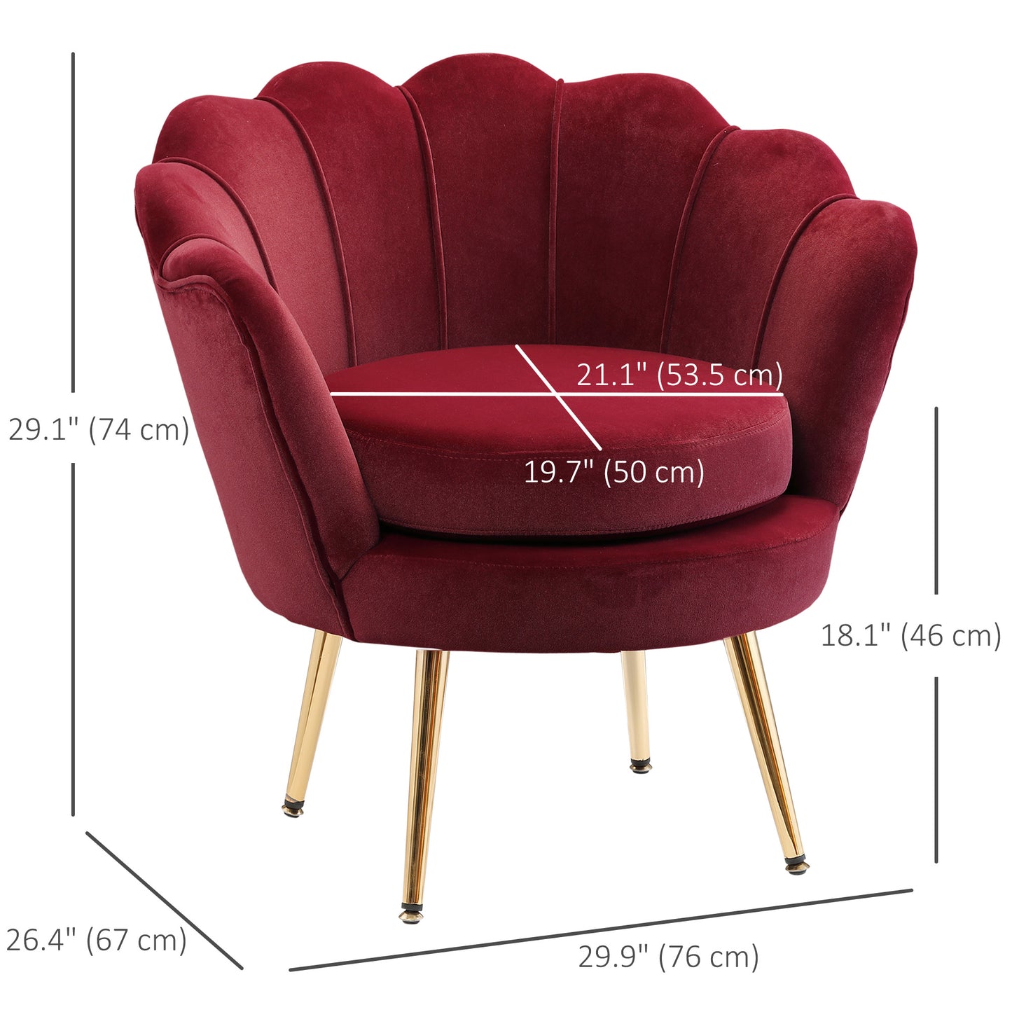 HOMCOM Modern Accent Chair, Velvet-Touch Fabric Leisure Club Chair with Gold Metal Legs for Bedroom, Blue