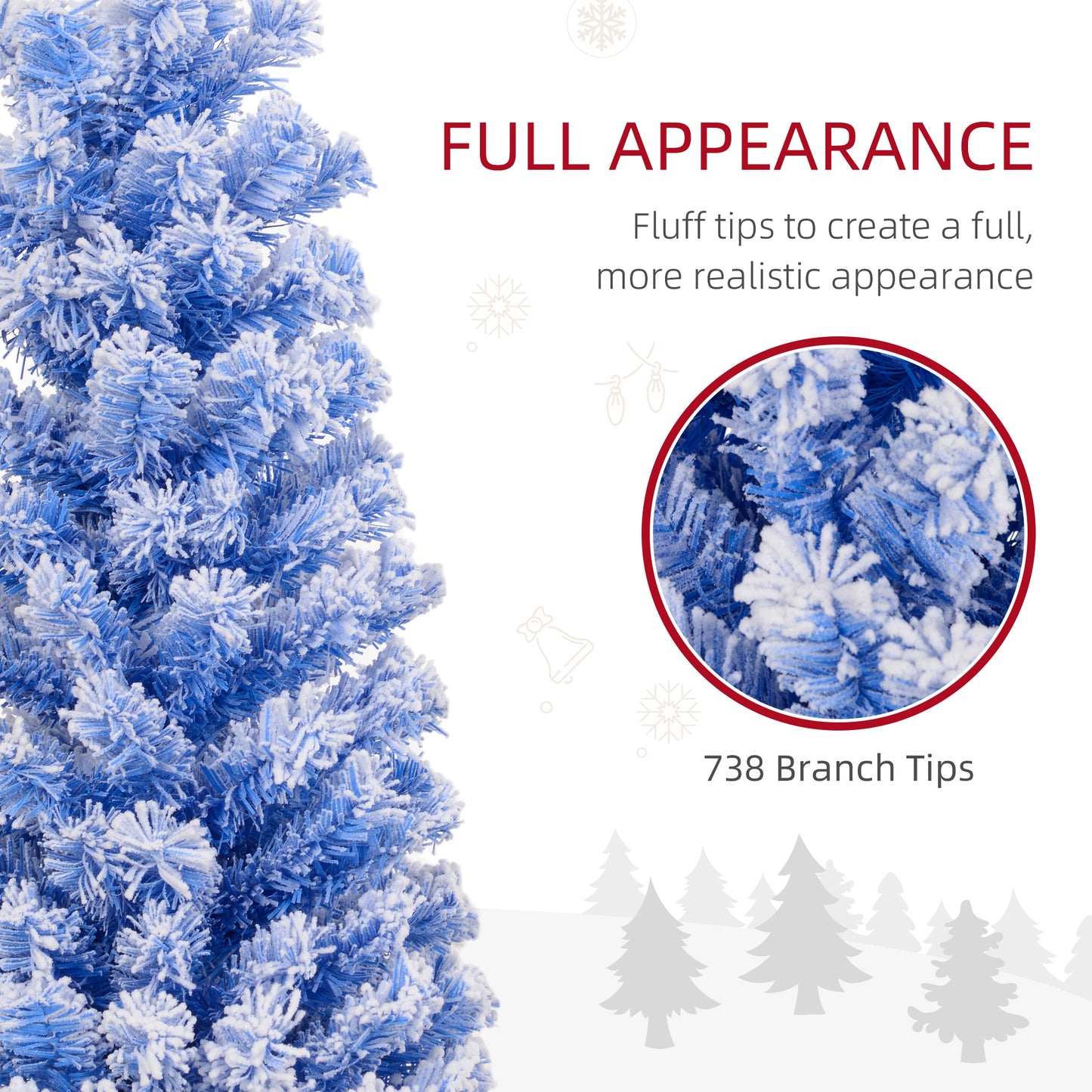 HOMCOM 7.5ft Flocked Christmas Tree, Pencil Christmas Tree with Realistic Branch Tips, Folding Metal Stand, Green