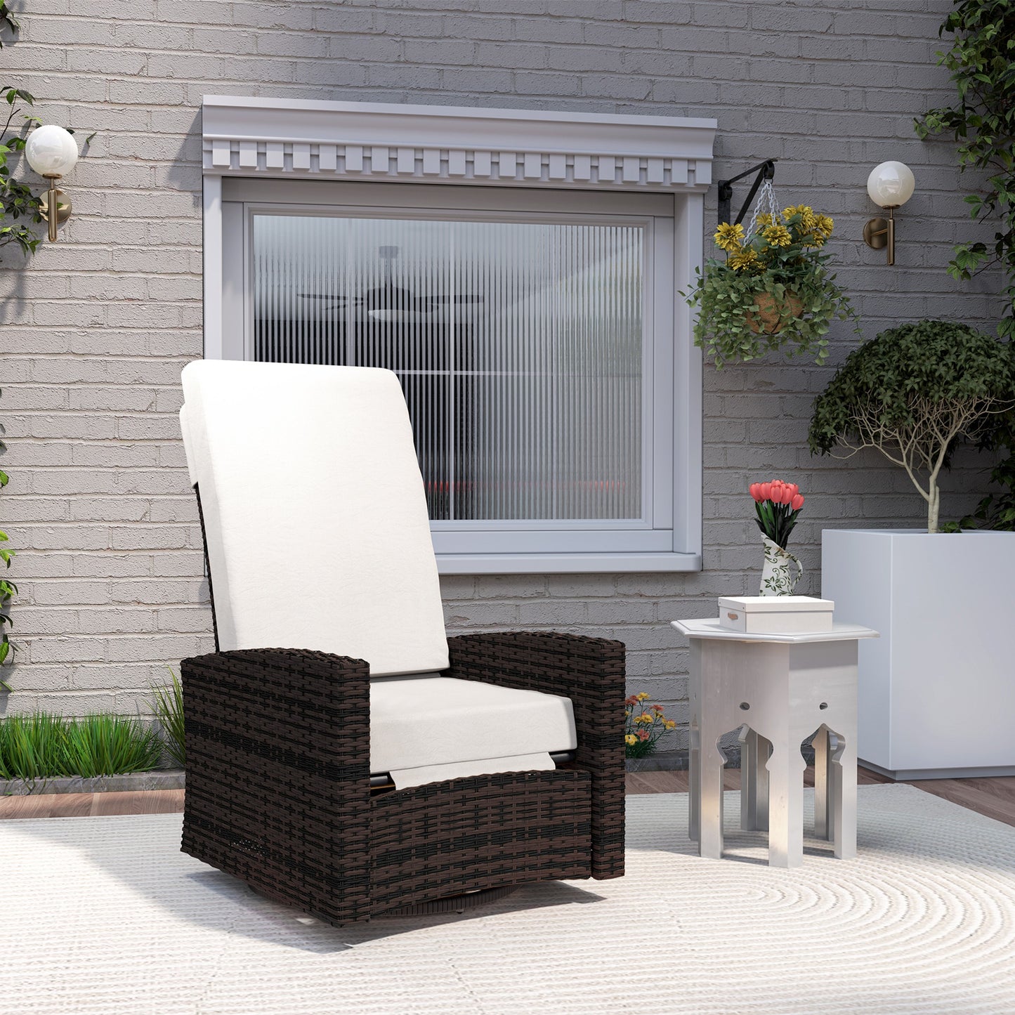 Outsunny Outdoor Rattan Wicker Lounge Chair with Footrest & Soft Cushion for Patio, Garden, Backyard, Sky Blue