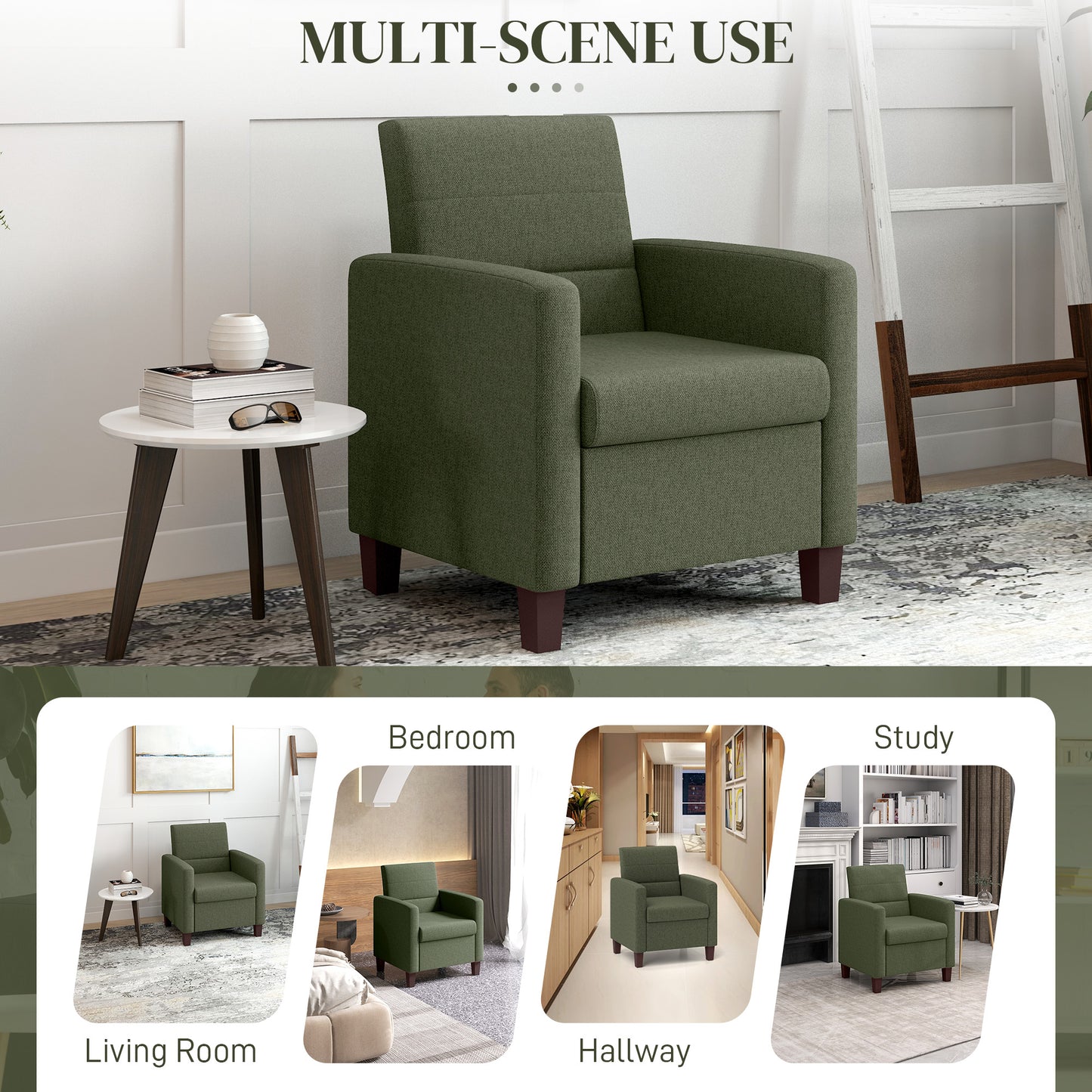 HOMCOM Fabric Accent Chair, Modern Armchair with Seat Cushion and Non-Slip Pads for Living Room, Bedroom, Light Brown