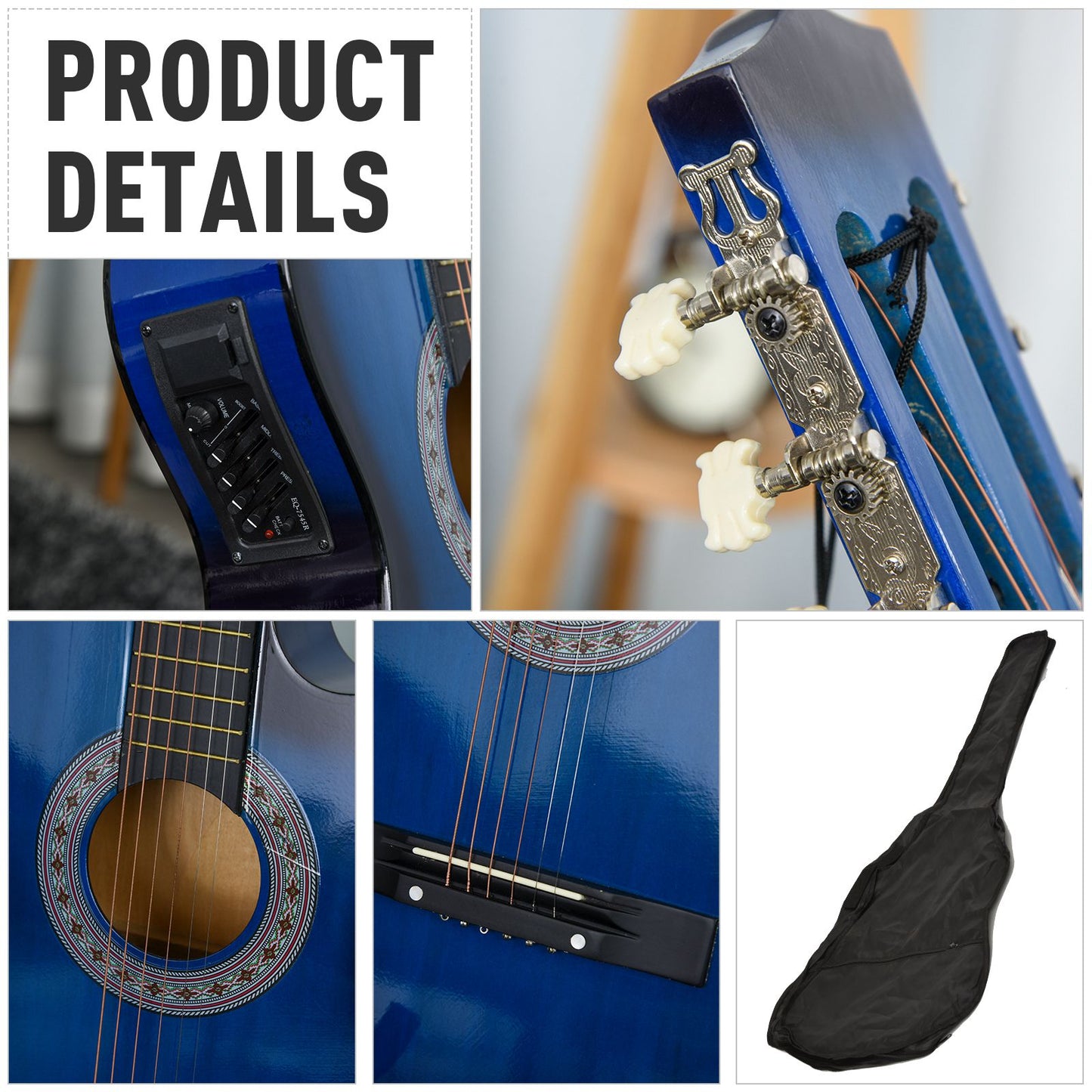 Soozier 39.5 Inch Acoustic Electric Guitar for Beginner with Strings, Beige Strap, 3 Picks and Case Bag, Wine Red