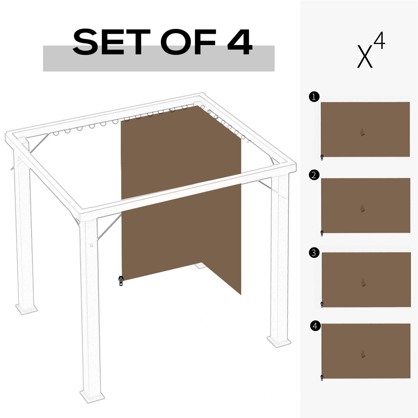 Outsunny 10' x 10' Universal Gazebo Sidewall Set with 4 Panels, Hooks/C-Rings Included for Pergolas & Cabanas, Beige