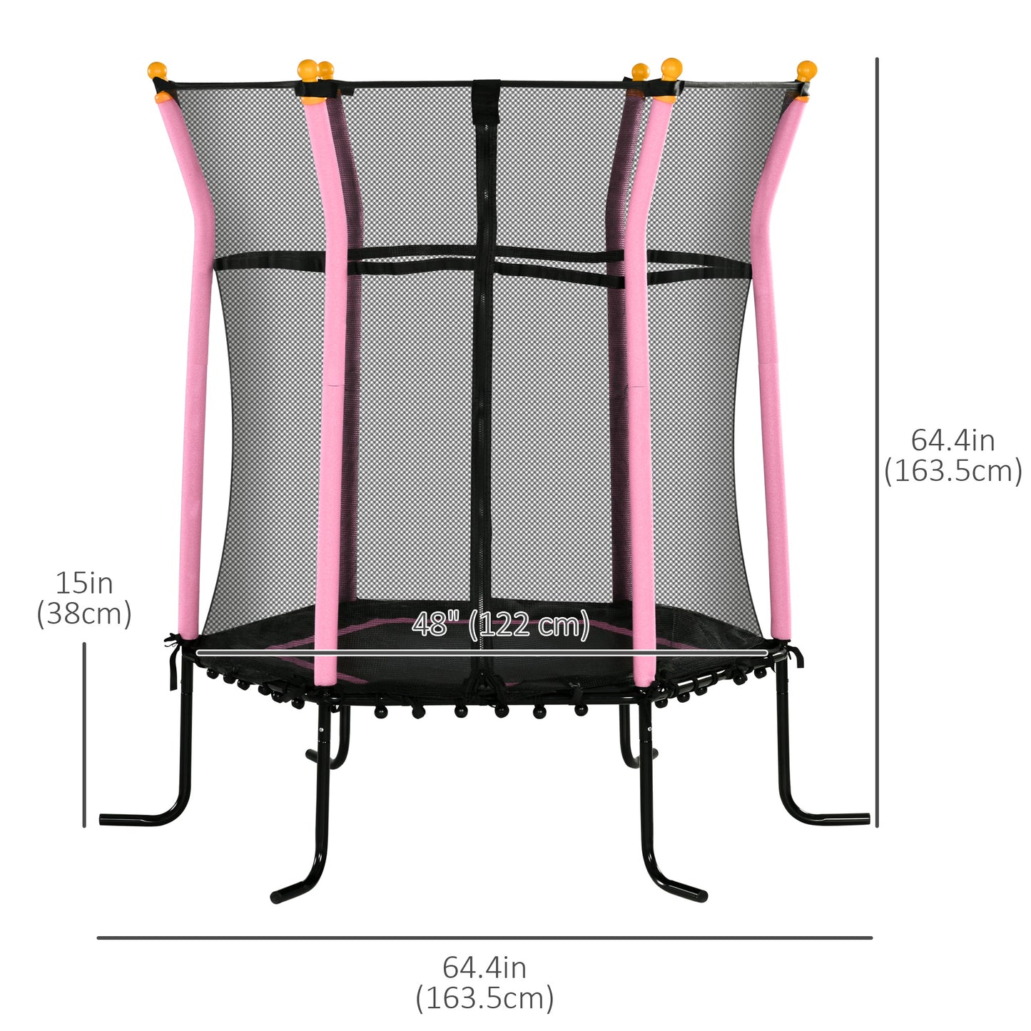 Soozier 64" Kids Trampoline Mini Indoor/Outdoor Bouncer Jumper with Enclosure Net Elastic Thick Padded Pole Gift for Child Toddler Age 3-10 Years Old Pink