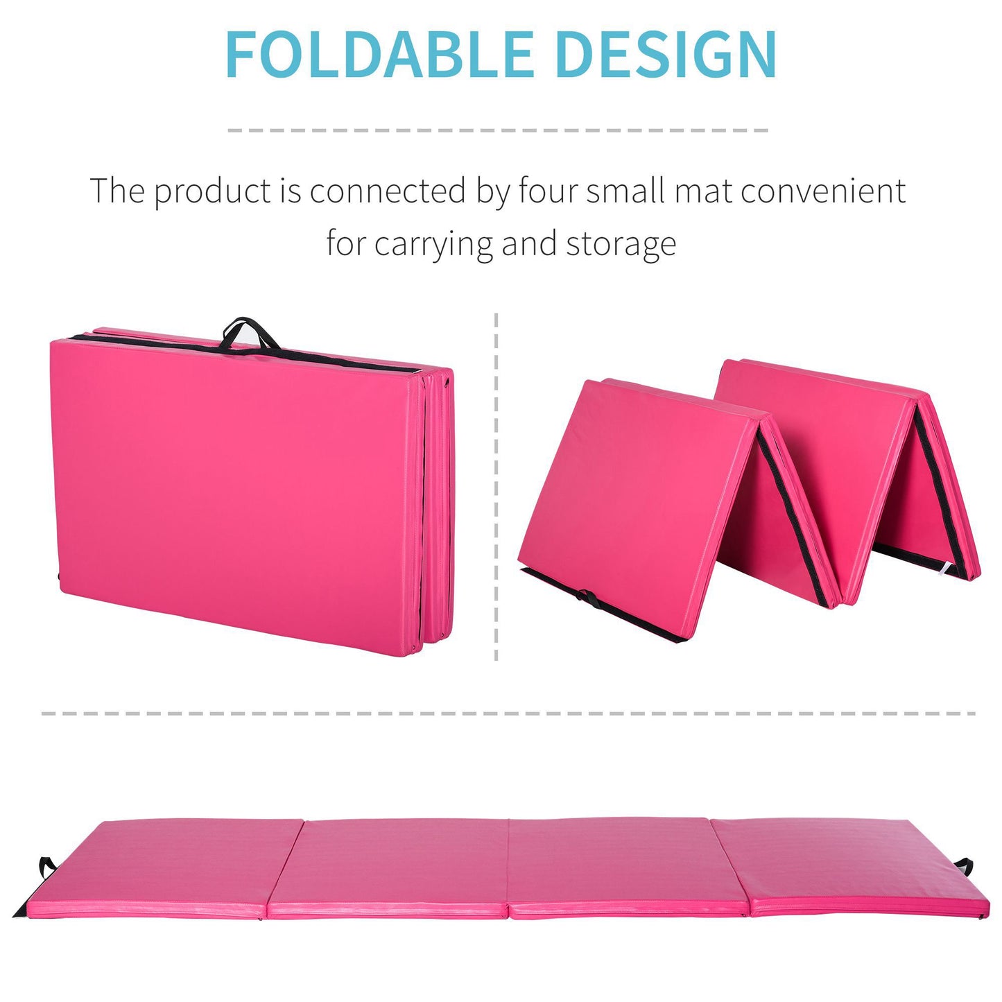 Soozier 4'x10'x2'' Folding Gymnastics Tumbling Mat, Exercise Mat with Carrying Handles for Yoga, MMA, Martial Arts, Stretching, Core Workouts, Pink