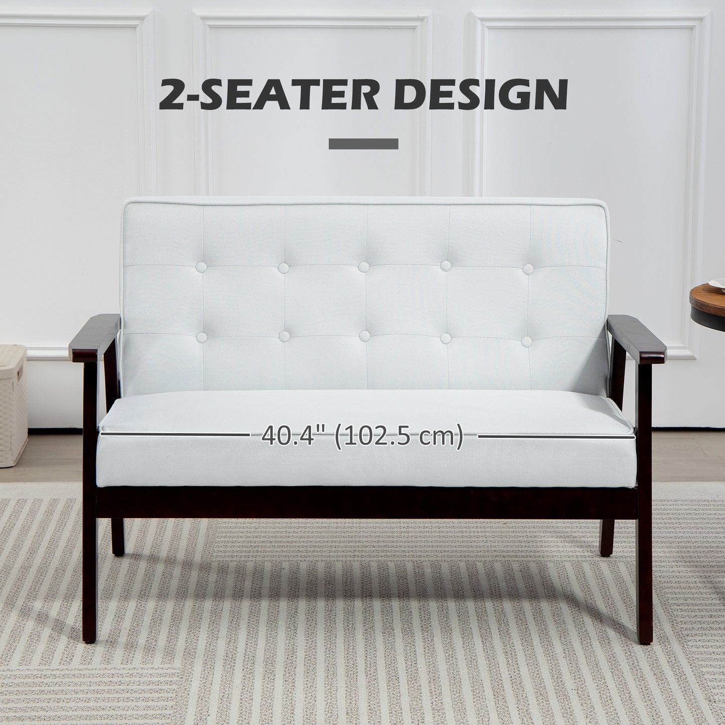 HOMCOM 44.5" 2 Seat Sofa for Bedroom, Modern Upholstered Loveseat with Button Tufted Back and Wood Legs, Grey