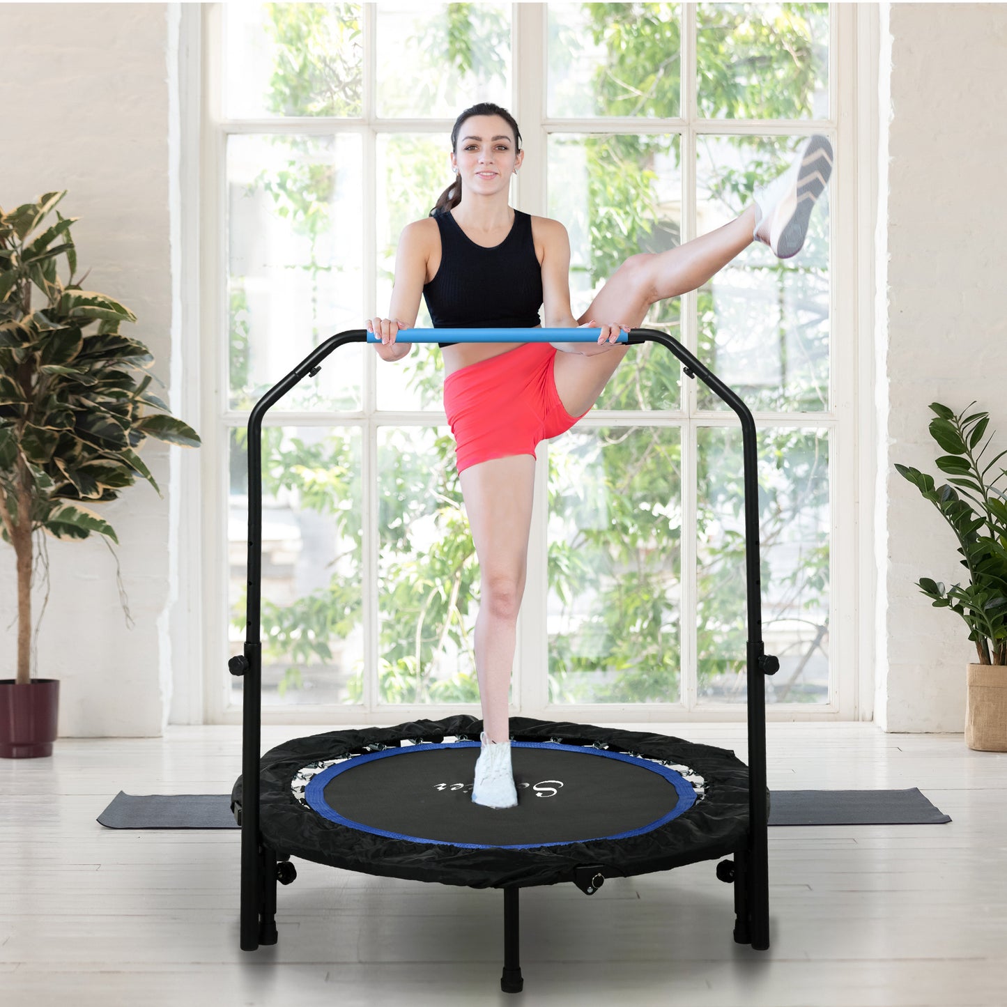 Soozier 40" Foldable Mini Fitness Trampoline, with Adjustable Foam Handle, Orange