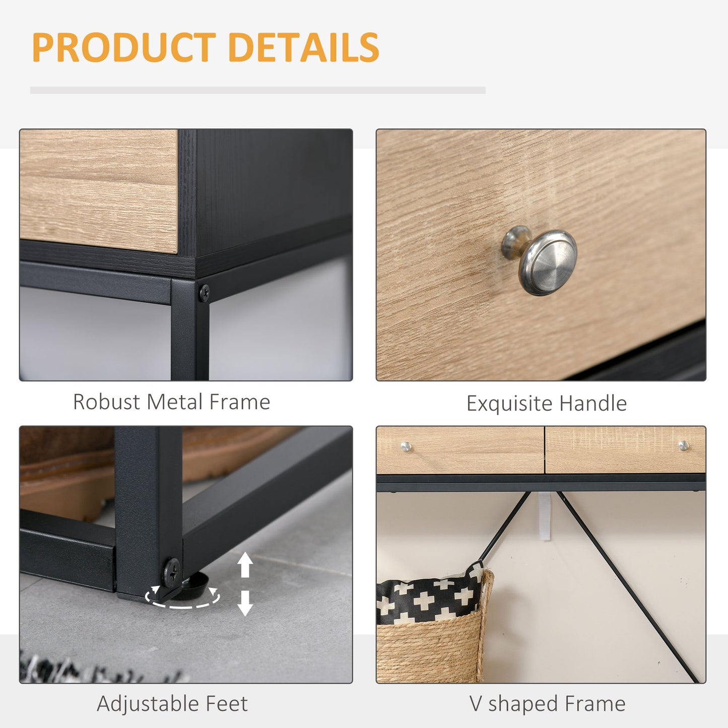 HOMCOM Console Table, Hallway Table with 2 Drawers, Steel Frame Sofa Table for Entrance and Living Room, Black