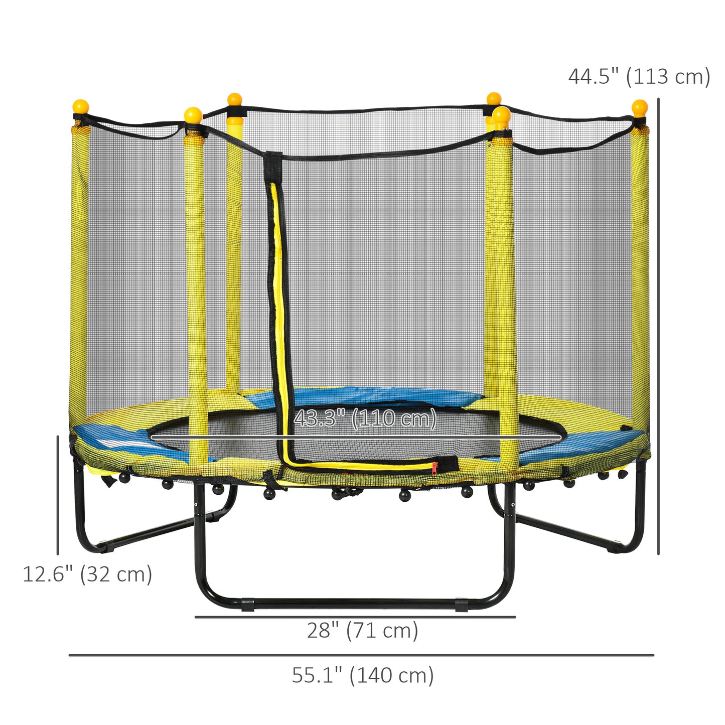 Qaba 4.6FT Trampoline for Kids with Enclosure Net for Ages 3-10, Indoor Outdoor Use, Black