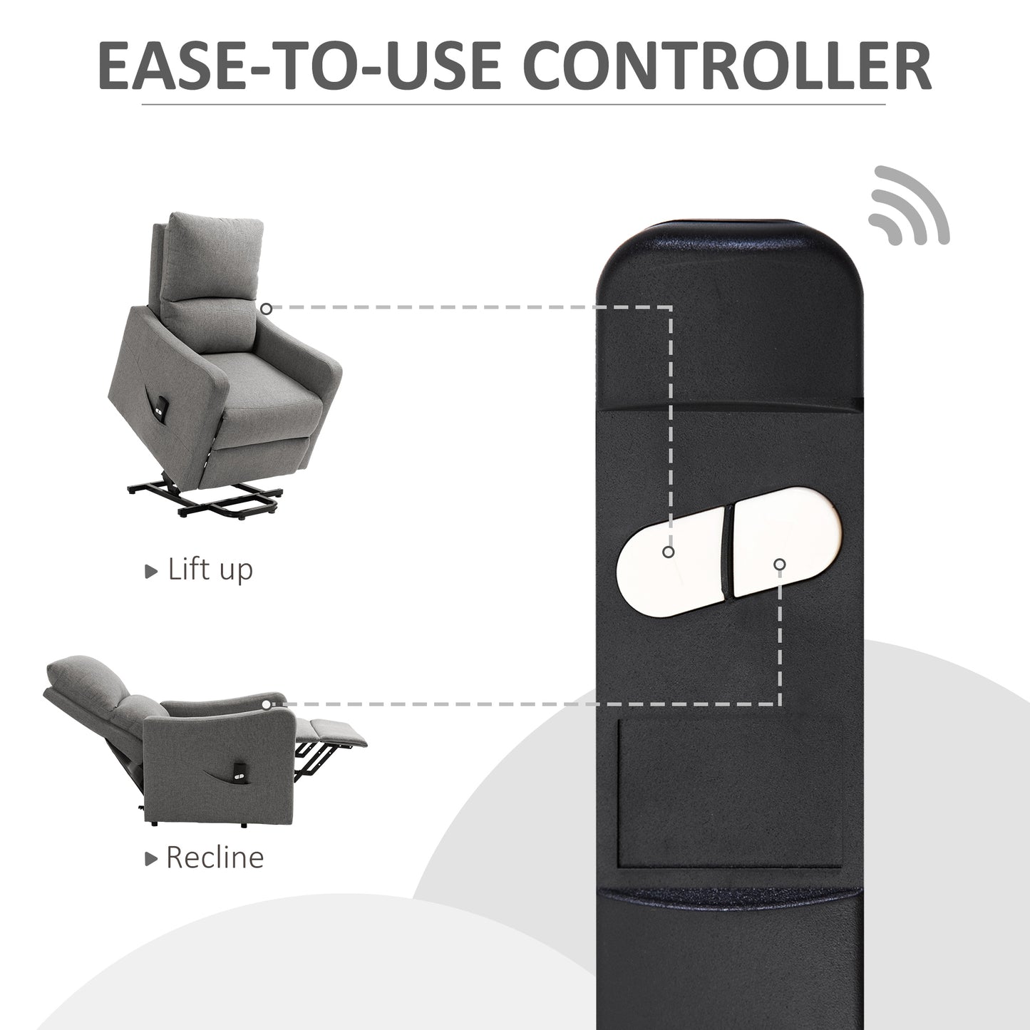 HOMCOM Power Lift Chair Electric Recliner Sofa for Elderly with Remote Control & Side Pocket for Living Room, Grey
