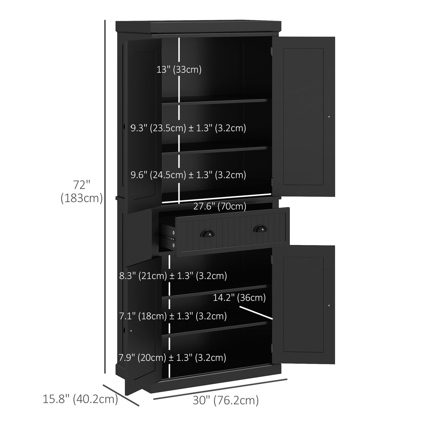 HOMCOM 72" Kitchen Pantry, Freestanding Storage Cabinet with Drawer, Doors, White