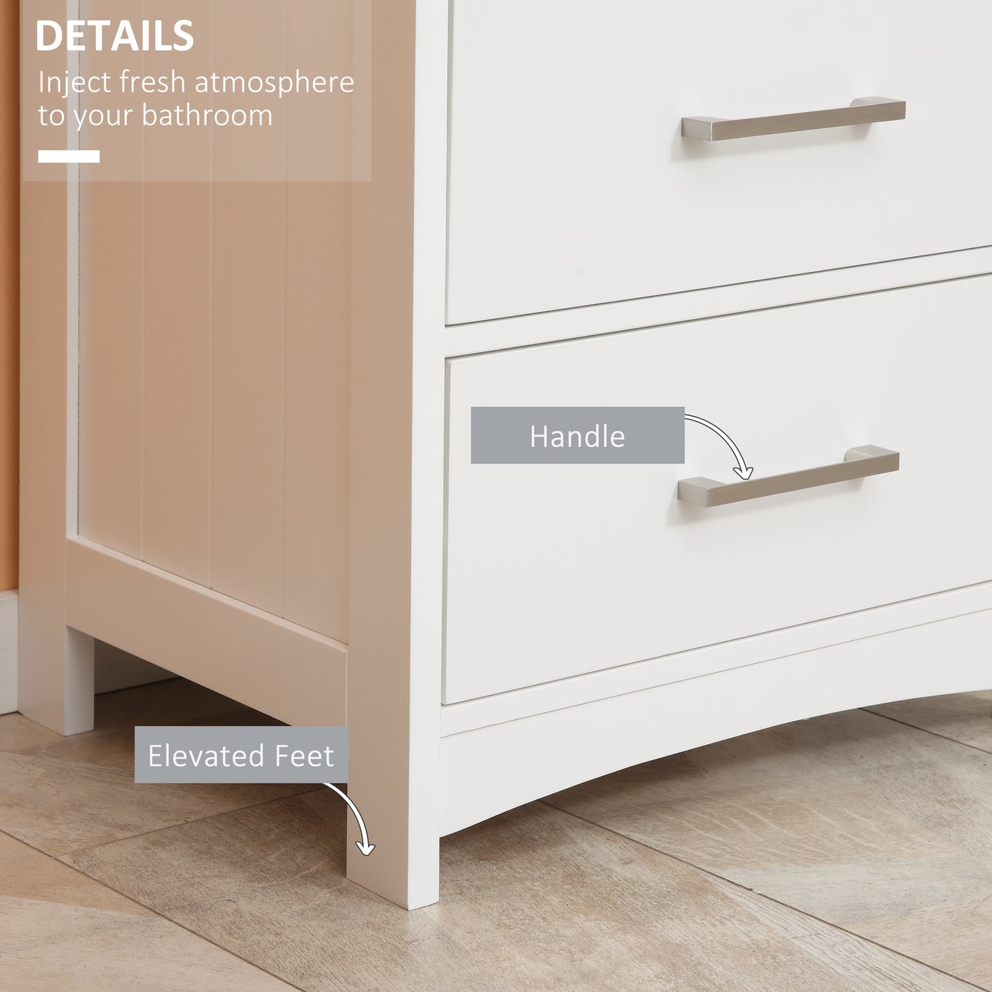 kleankin Small Bathroom Storage Cabinet, Floor Cabinet with 3 Drawers and Open Component, Narrow Bathroom Cabinet, White