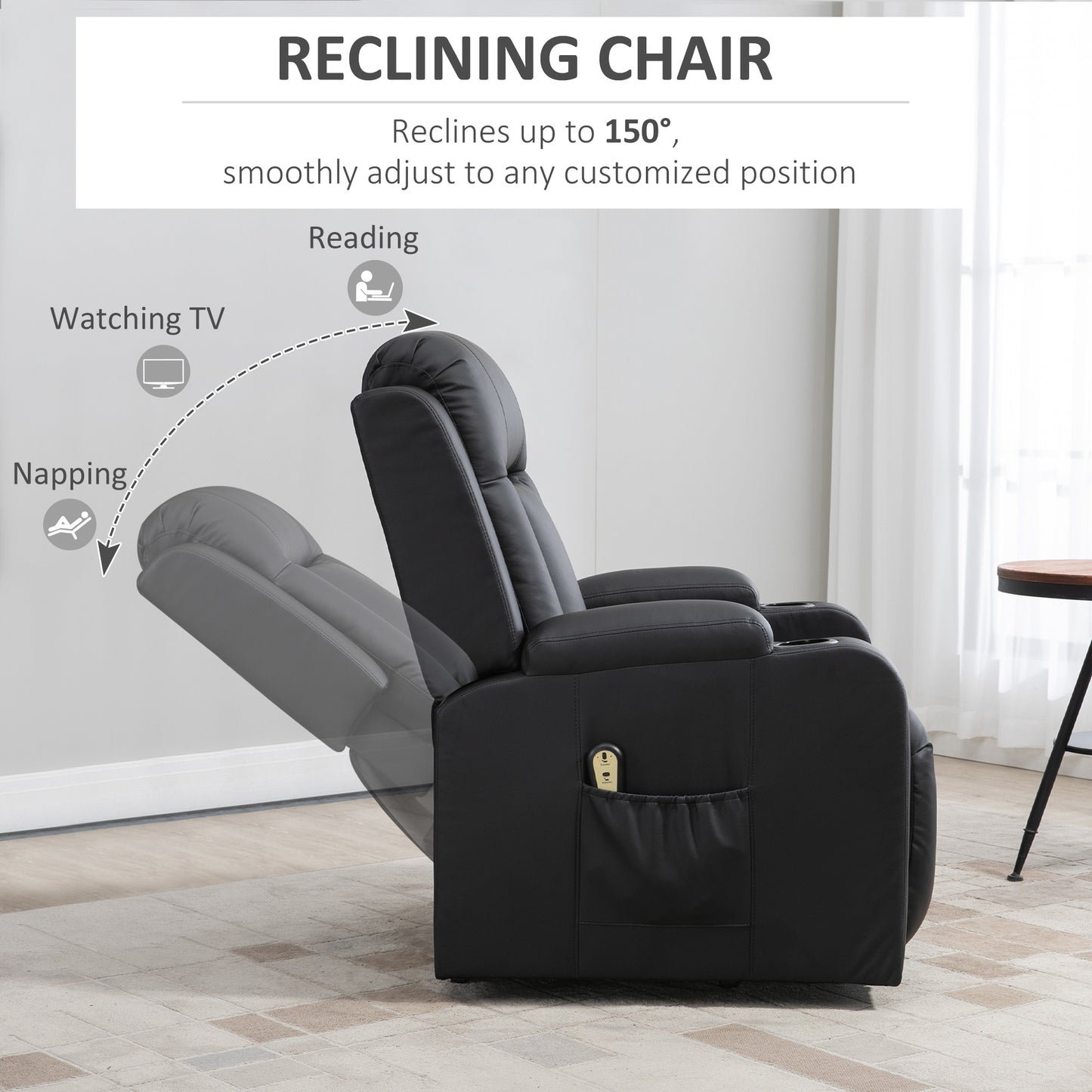 HOMCOM Electric Power Lift Chair, PU Leather Recliner Sofa with Footrest, Remote Control and Cup Holders, Brown