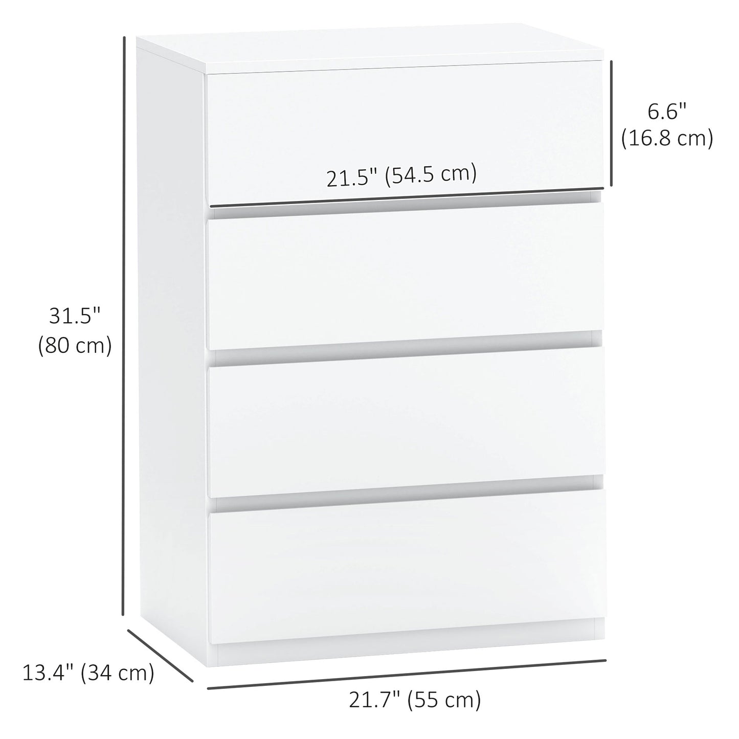 HOMCOM 4 Drawer Chest Storage Cupboard Freestanding Drawer Unit, Black