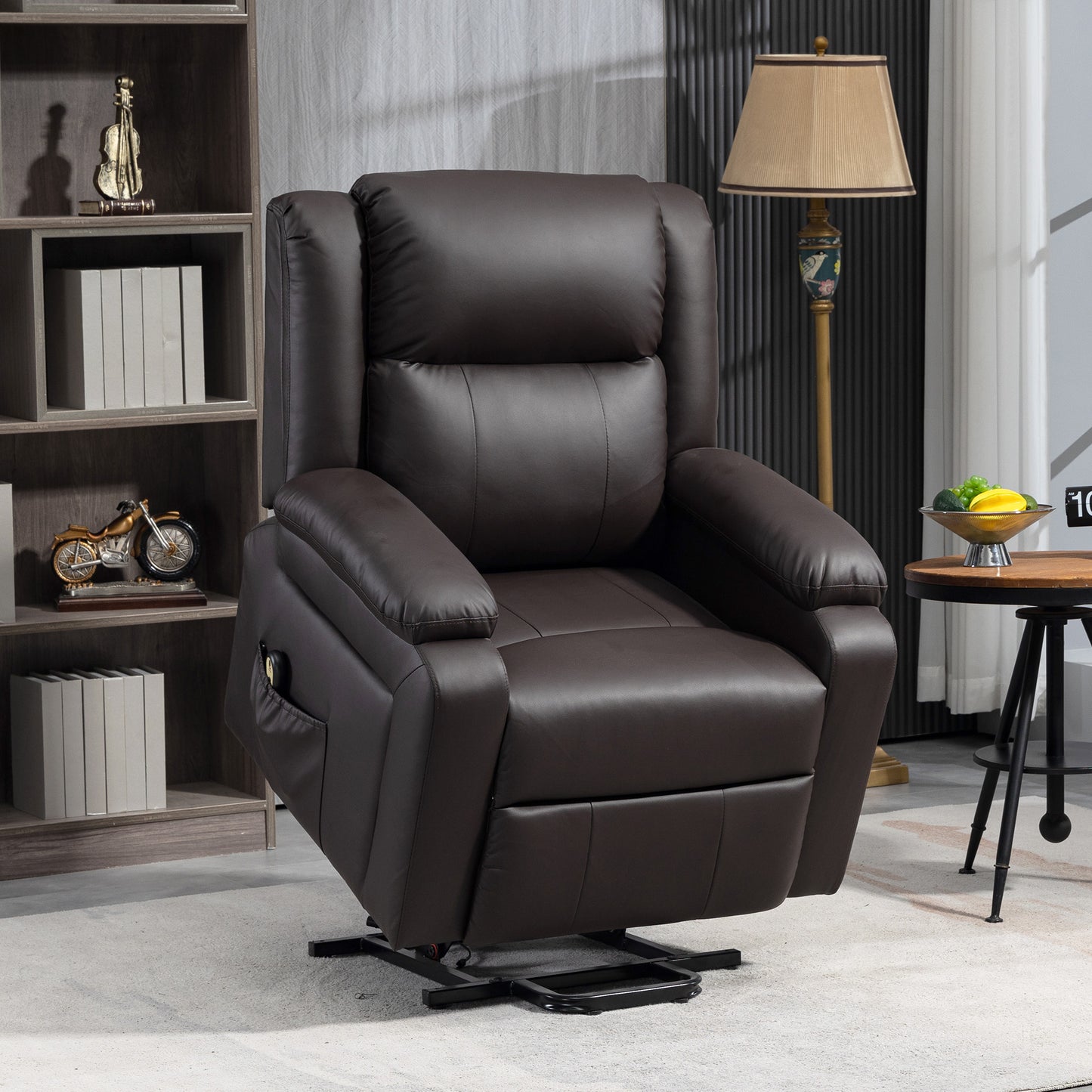 HOMCOM Lift Chair for Seniors, PU Leather Upholstered Electric Recliner Chair with Remote, Side Pockets, Quick Assembly, Grey