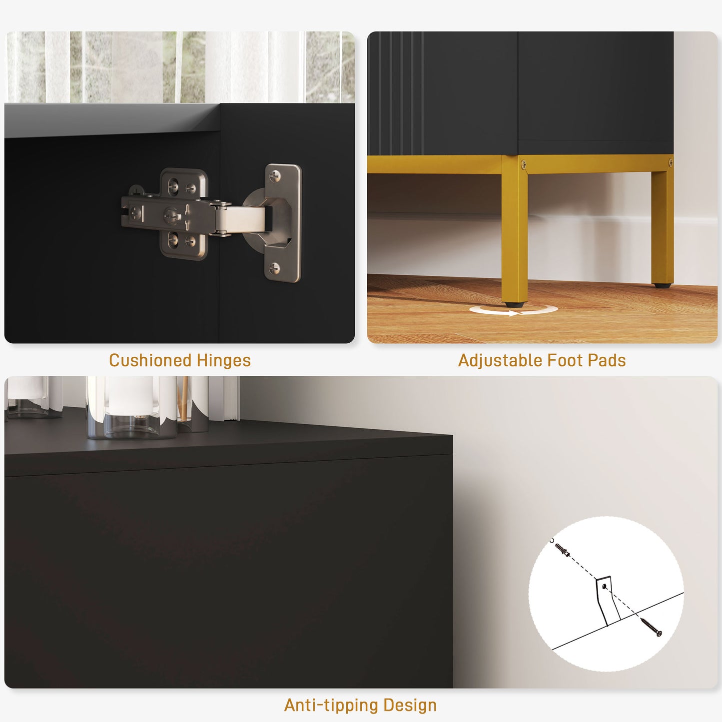 HOMCOM Sideboard Storage Cabinet with Adjustable Shelves, Soft-Close Doors, Kitchen Buffet Cabinet for Dining Room, Black