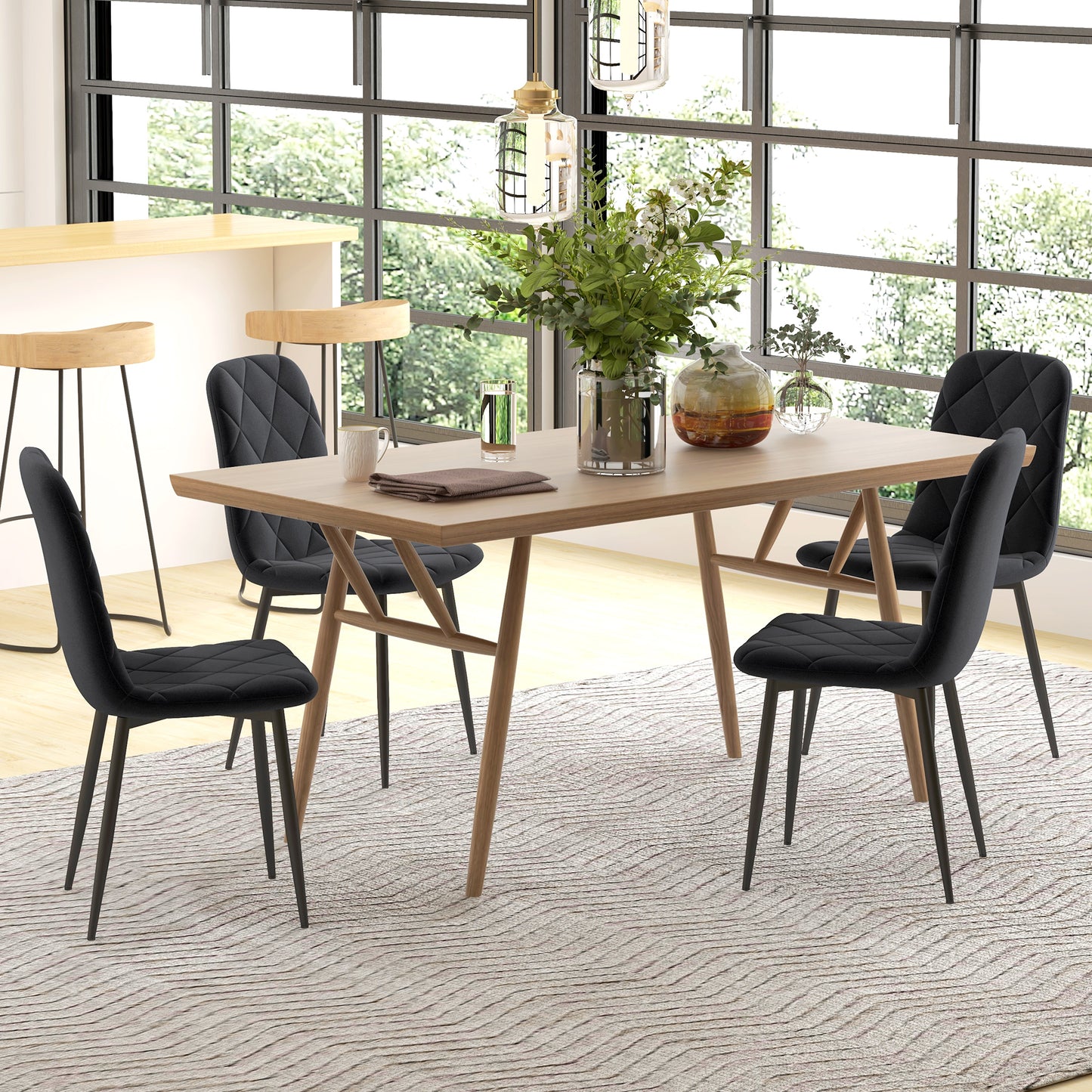 HOMCOM Dining Chairs Set of 4, Upholstered Dining Room Chairs with Steel Legs, Modern Kitchen Chair for Dining Room, Grey