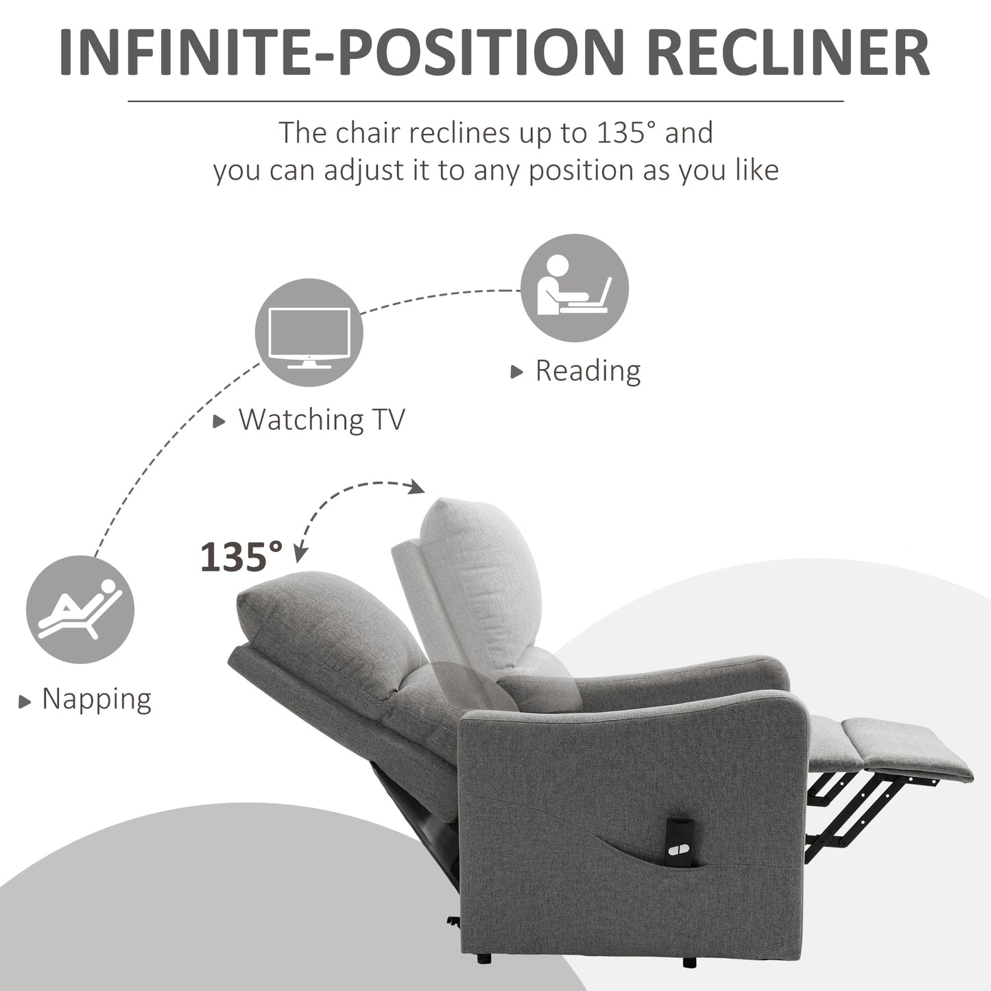 HOMCOM Power Lift Chair Electric Recliner Sofa for Elderly with Remote Control & Side Pocket for Living Room, Grey