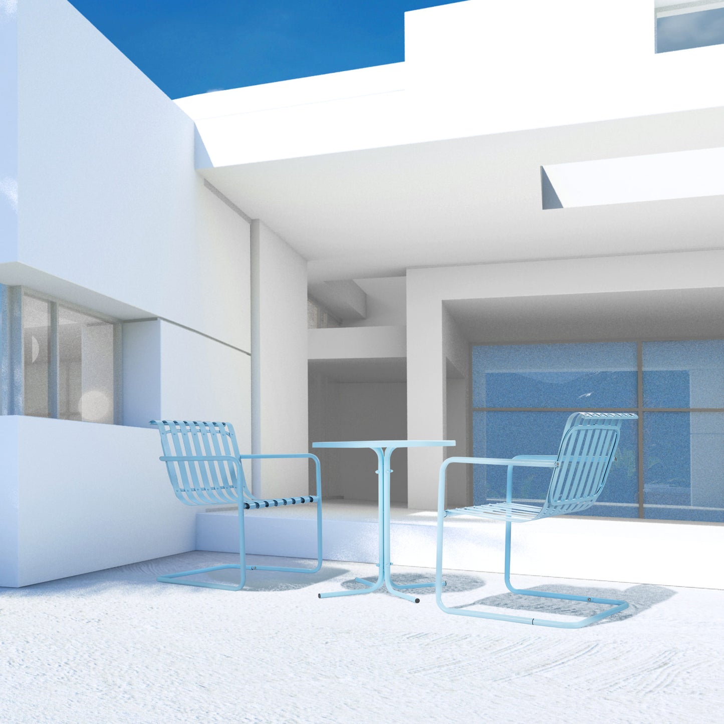 Outsunny 3 Pieces Patio Bistro Set, Metal Frame Garden Coffee Table Set with 2 Chairs & Round Table for Outdoor Yard Porch Poolside Balcony, White
