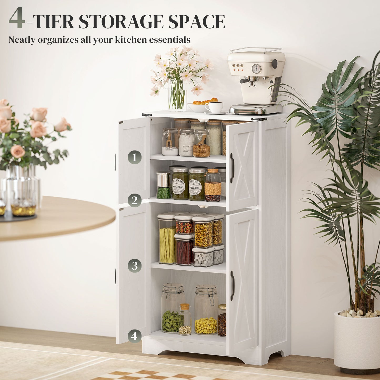 HOMCOM Farmhouse Kitchen Pantry, Freestanding Kitchen Pantry Storage Cabinet with Barn Doors and Adjustable Shelves, Grey