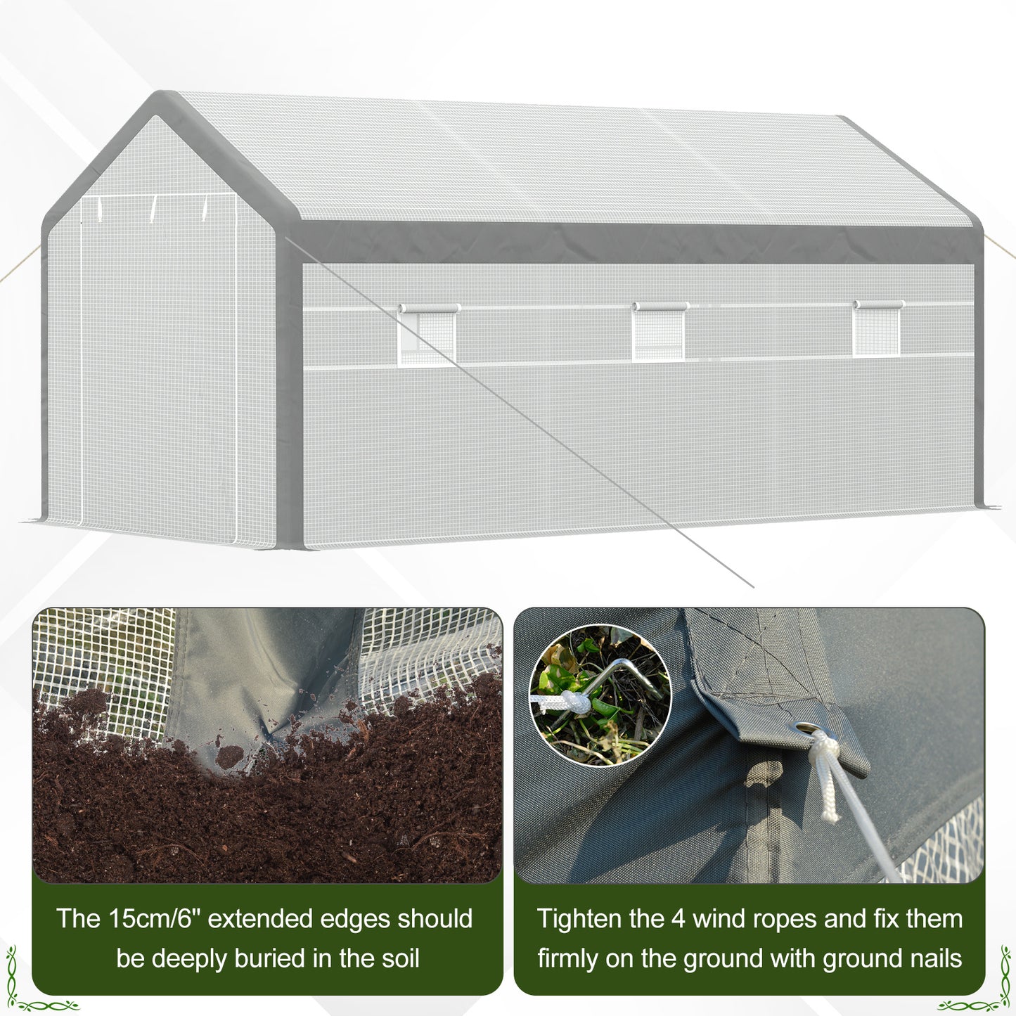 Outsunny 6.6' x 10' x 7' Heavy Duty Walk-In Greenhouse Vegetable Seed Growth Tent Outdoor Plant Growing Tunnel Warm House Flower Shed Backyard White