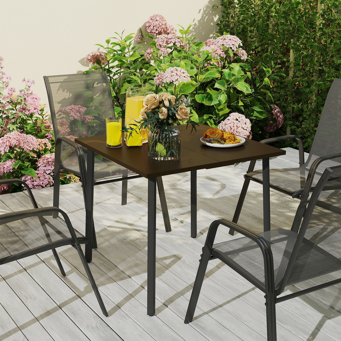 Outsunny Patio Dining Table with Umbrella Hole for 4 People, Aluminium Legs, for Backyard Lawn Balcony, 31.5" x 31.5", Brown