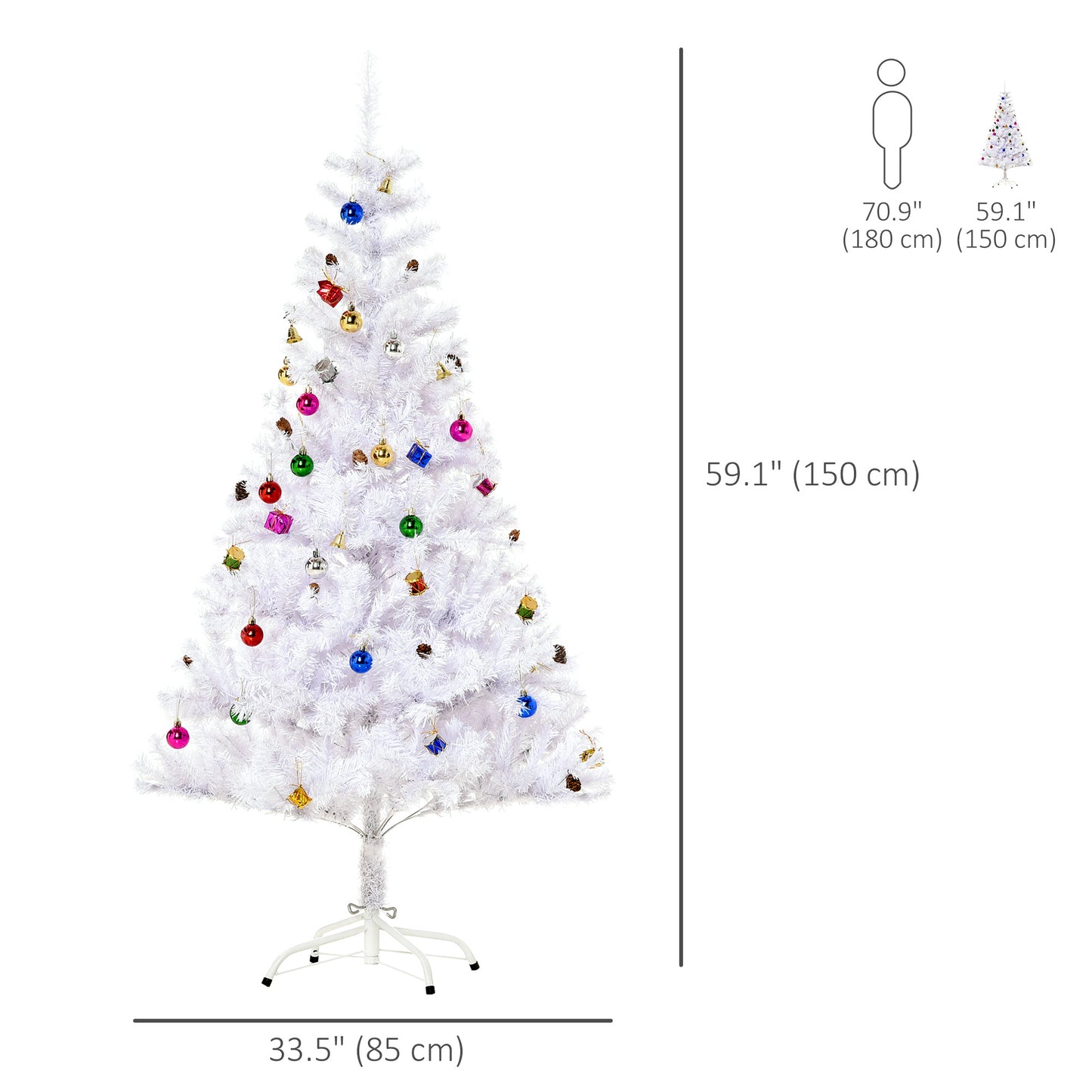 HOMCOM 5.9ft Artificial Christmas Tree Xmas Holidays Décor with Ornament White