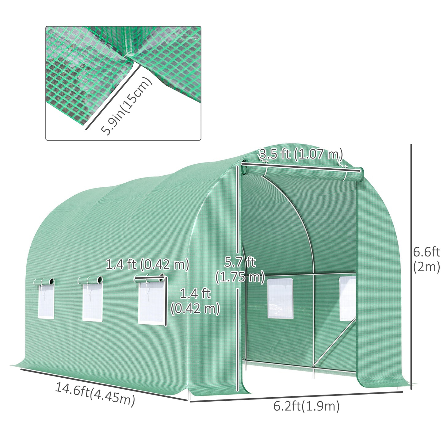 Outsunny 8'x6.6'x6.6' Heavy Duty Walk-in Greenhouse Garden Tunnel Hot House Outdoor Flower Vegetable Growth Warm House Roll Up Door, Windows, Steel