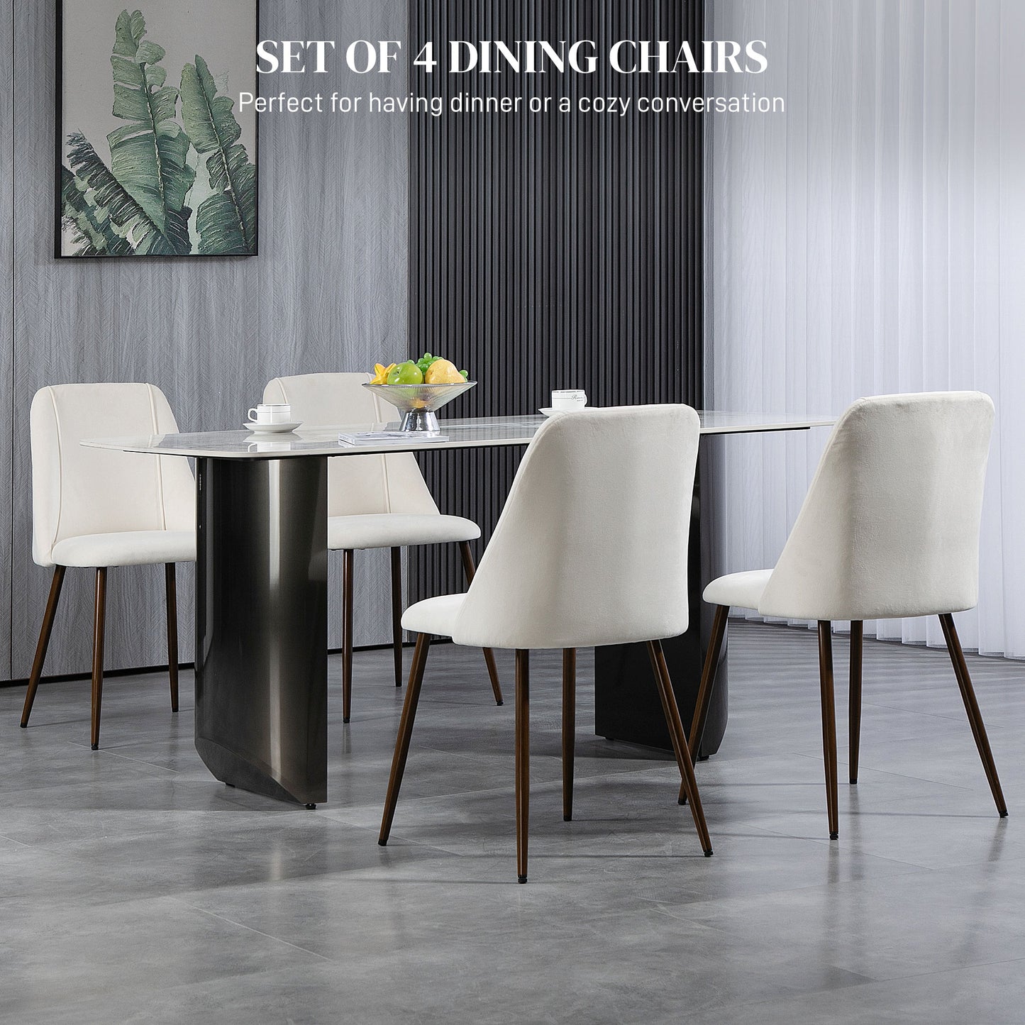 HOMCOM Upholstered Dining Chairs Set of 4, Velvet Accent Chair with Back and Wood-grain Steel Leg for Kitchen, Grey