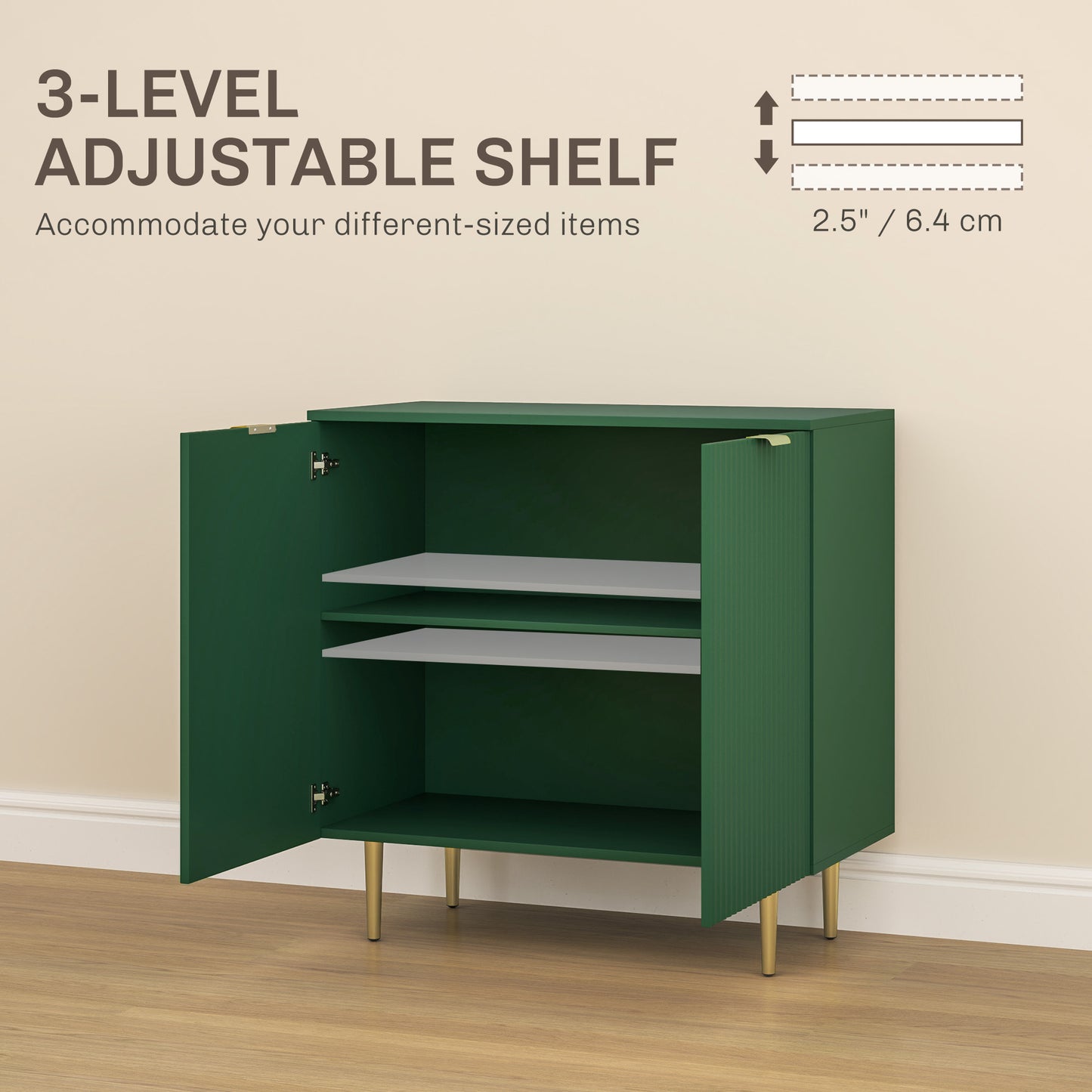HOMCOM Modern Kitchen Storage Cabinet, Sideboard Buffet Cabinet with Adjustable Shelves and Metal Legs for Kitchen, White
